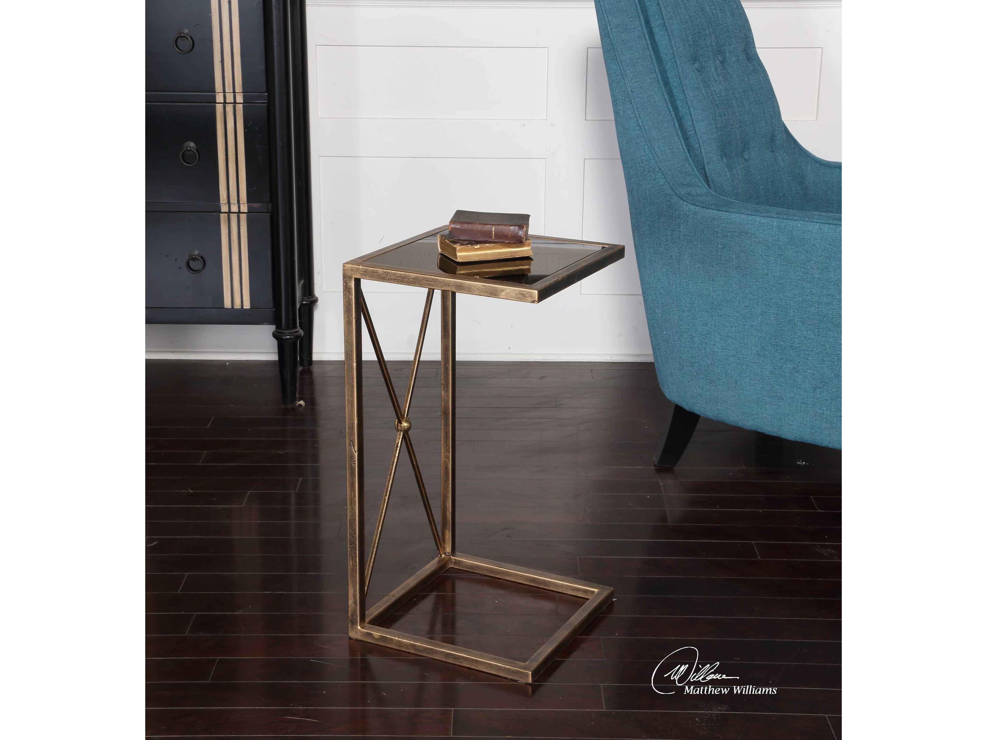 Uttermost Zafina Square Glass Classic Black Gold End Table