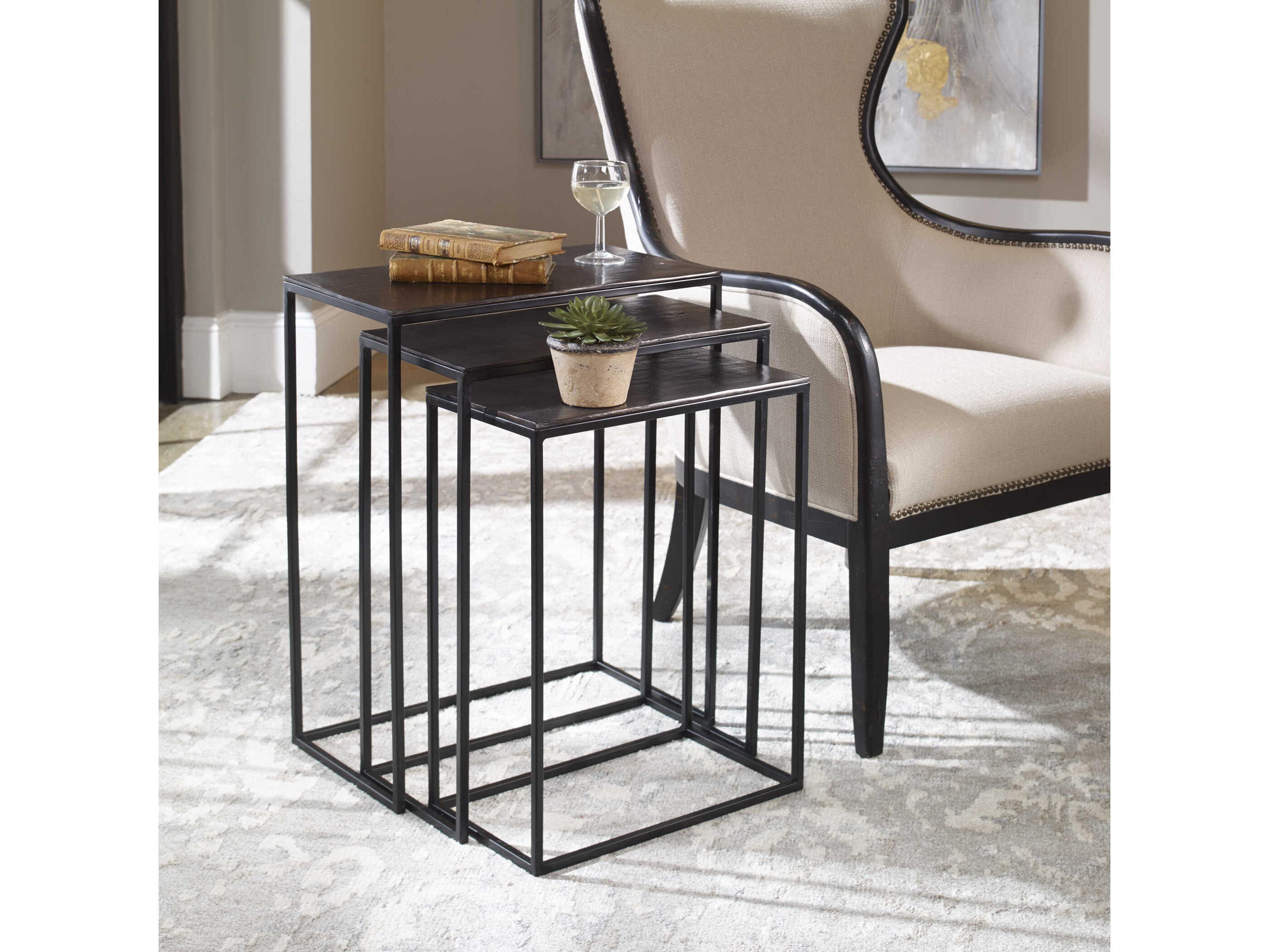 Uttermost Coreene Rectangular Metal Aged Black End Table