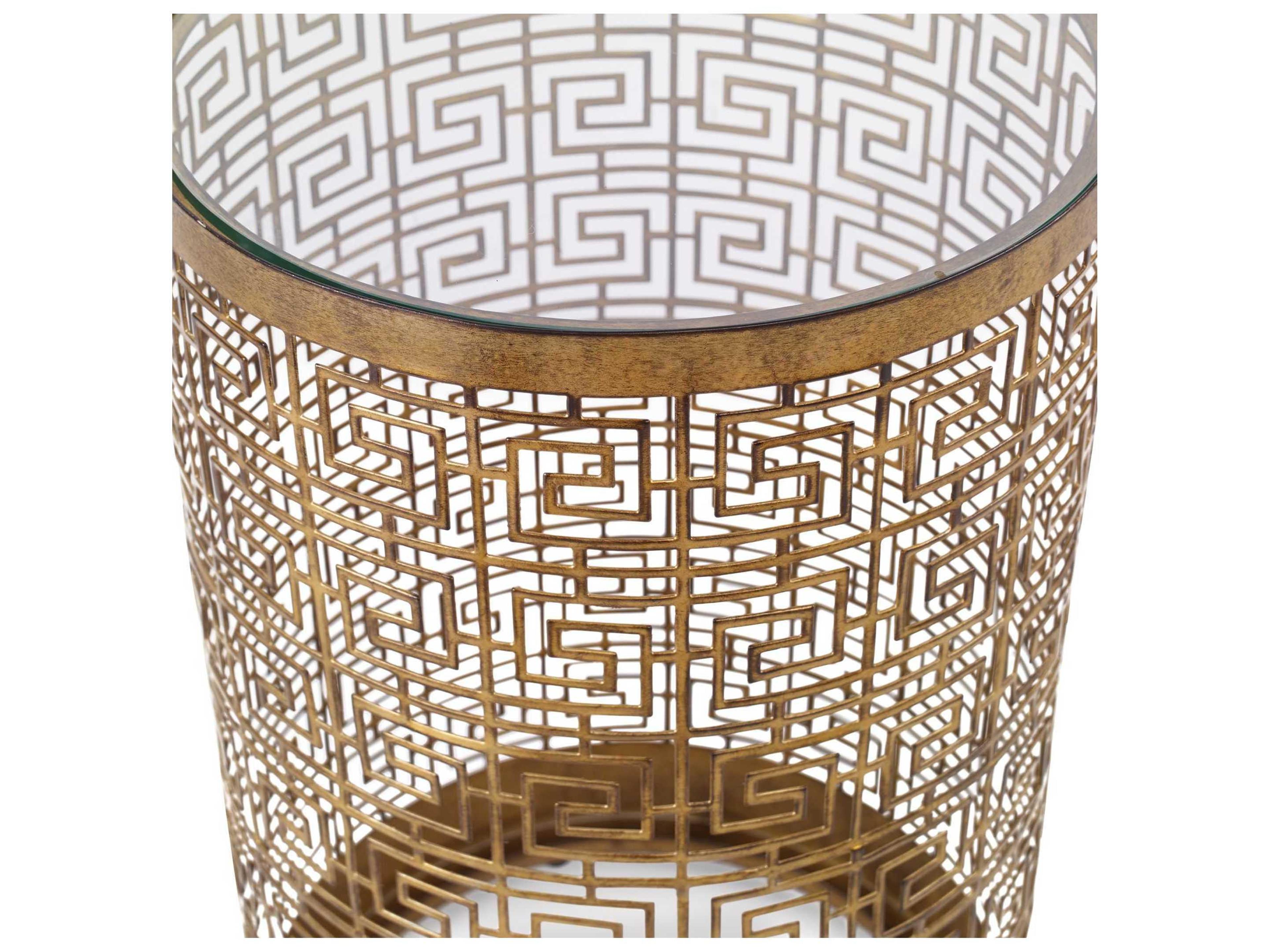 Uttermost Algernon Round Glass Antiqued Gold End Table