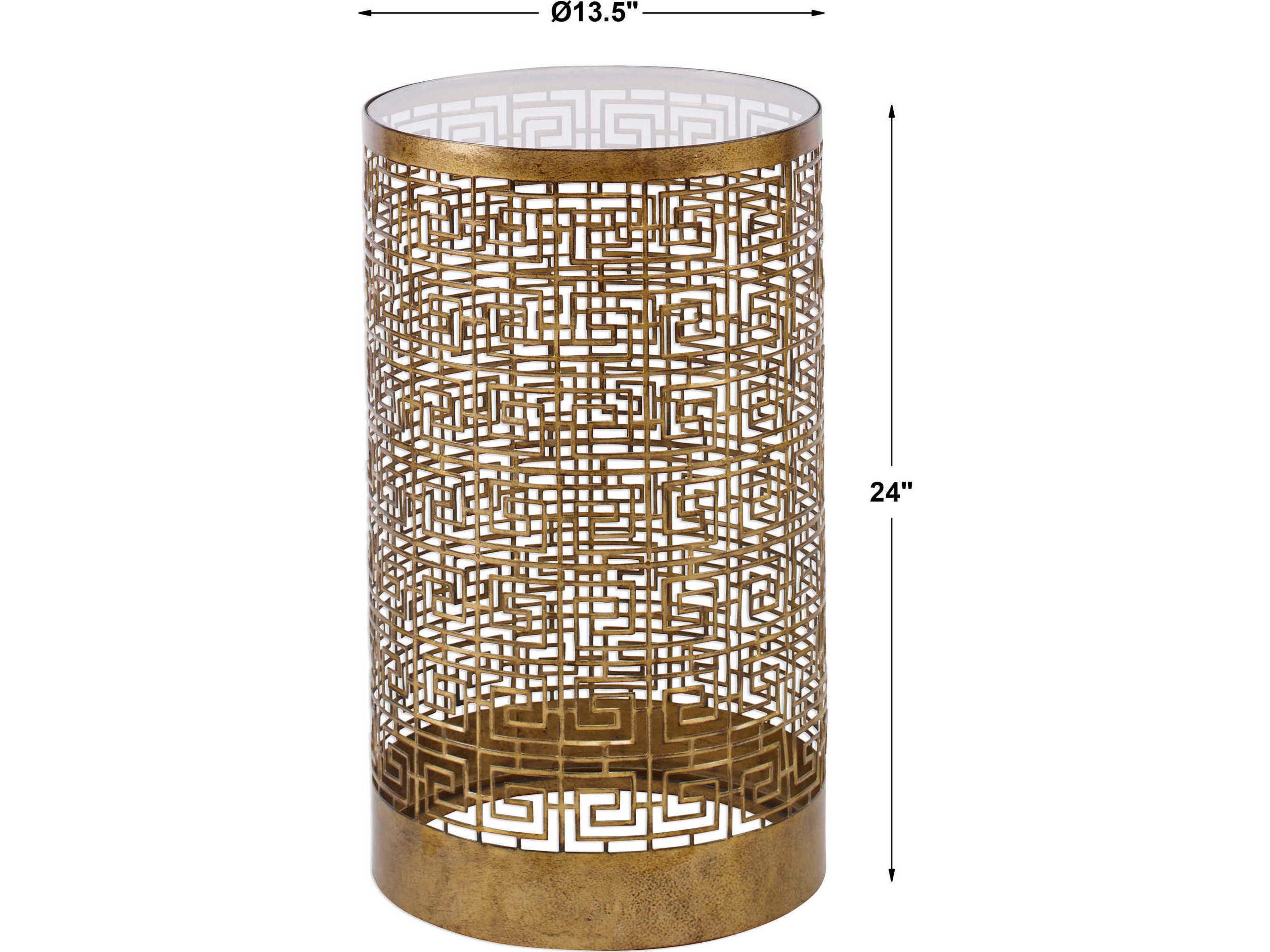 Uttermost Algernon Round Glass Antiqued Gold End Table