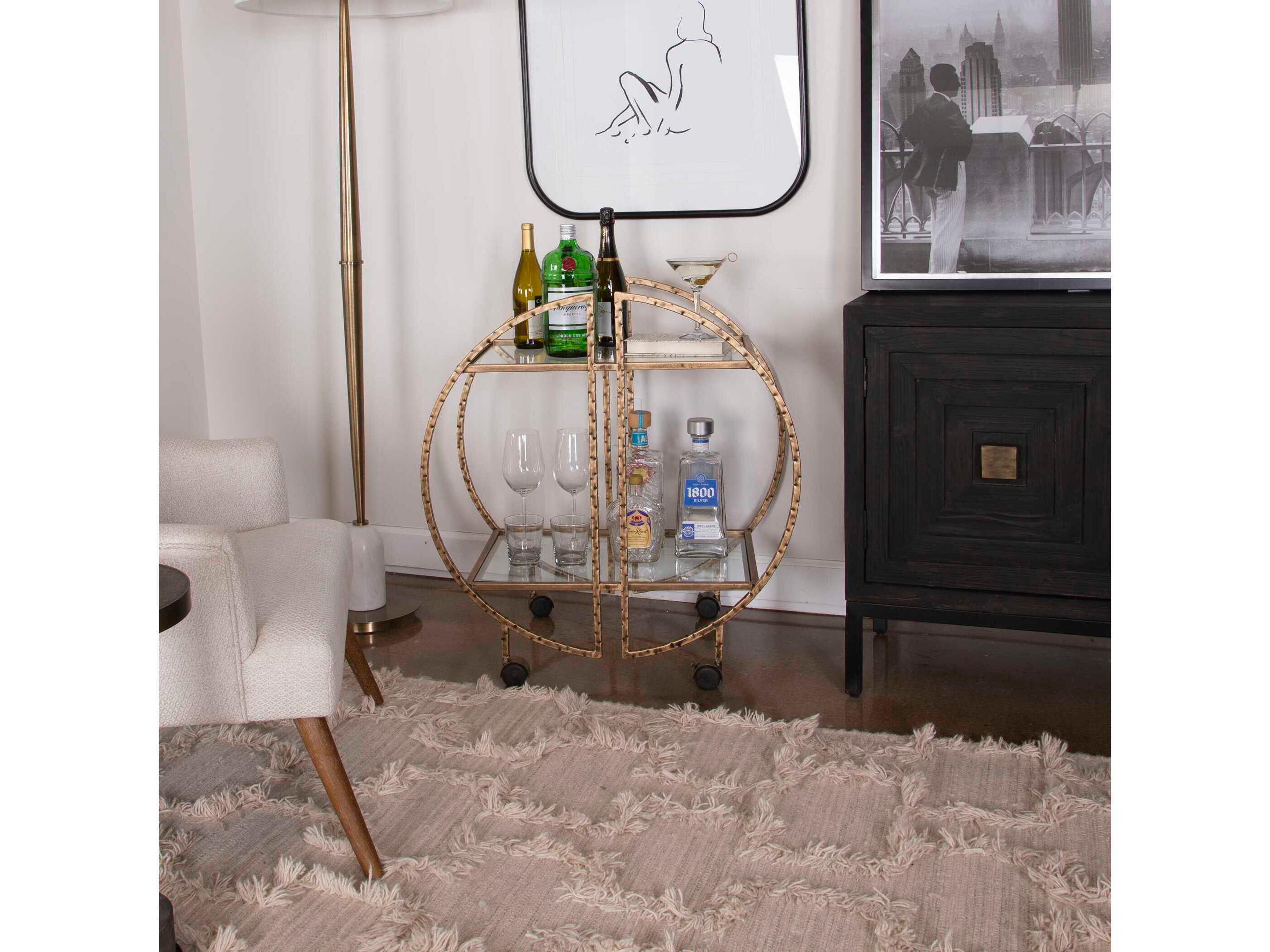 Uttermost Zelina Glass Antique Gold Bar Cart