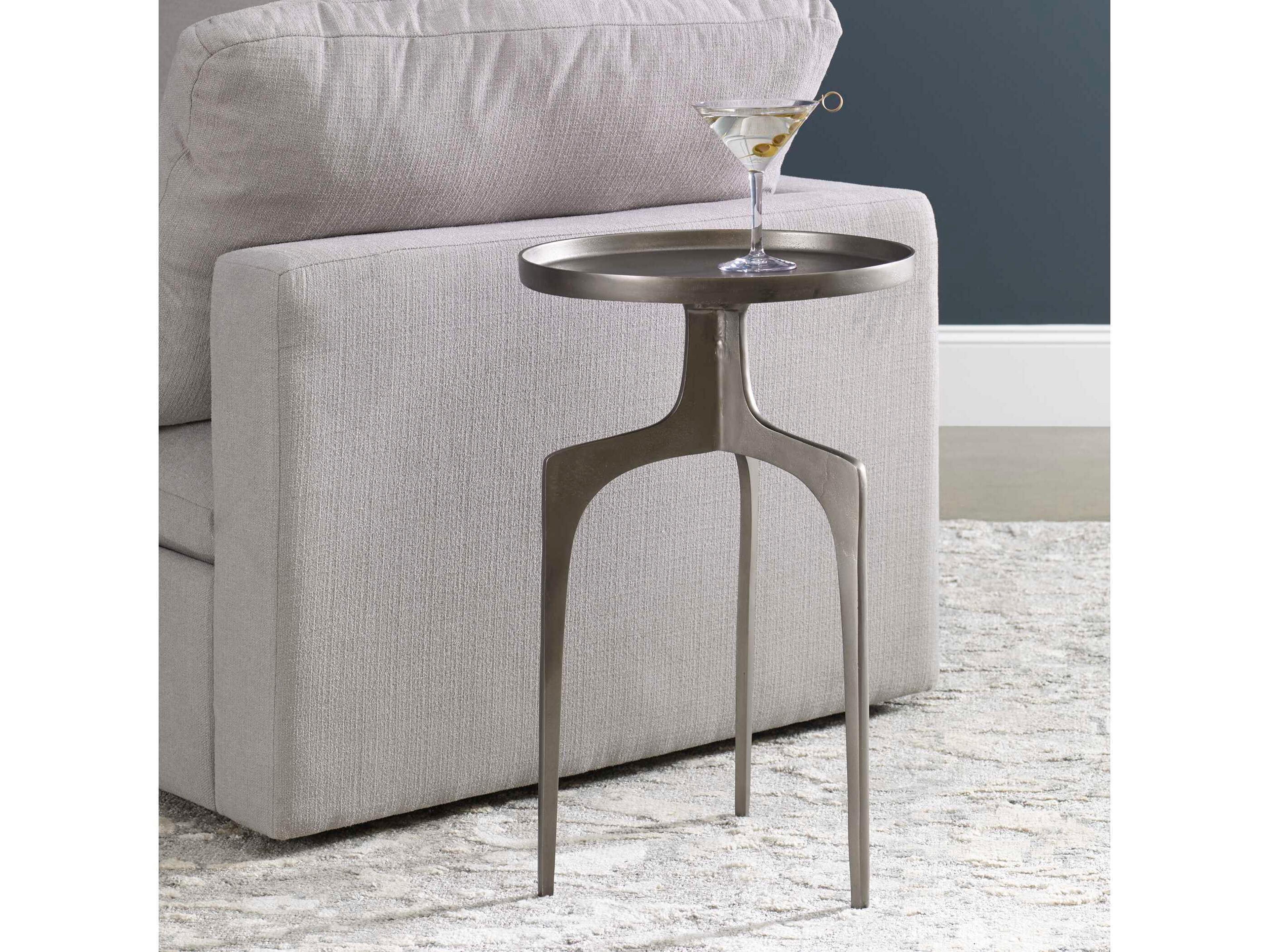 Kenna Round Metal Textured Nickel End Table