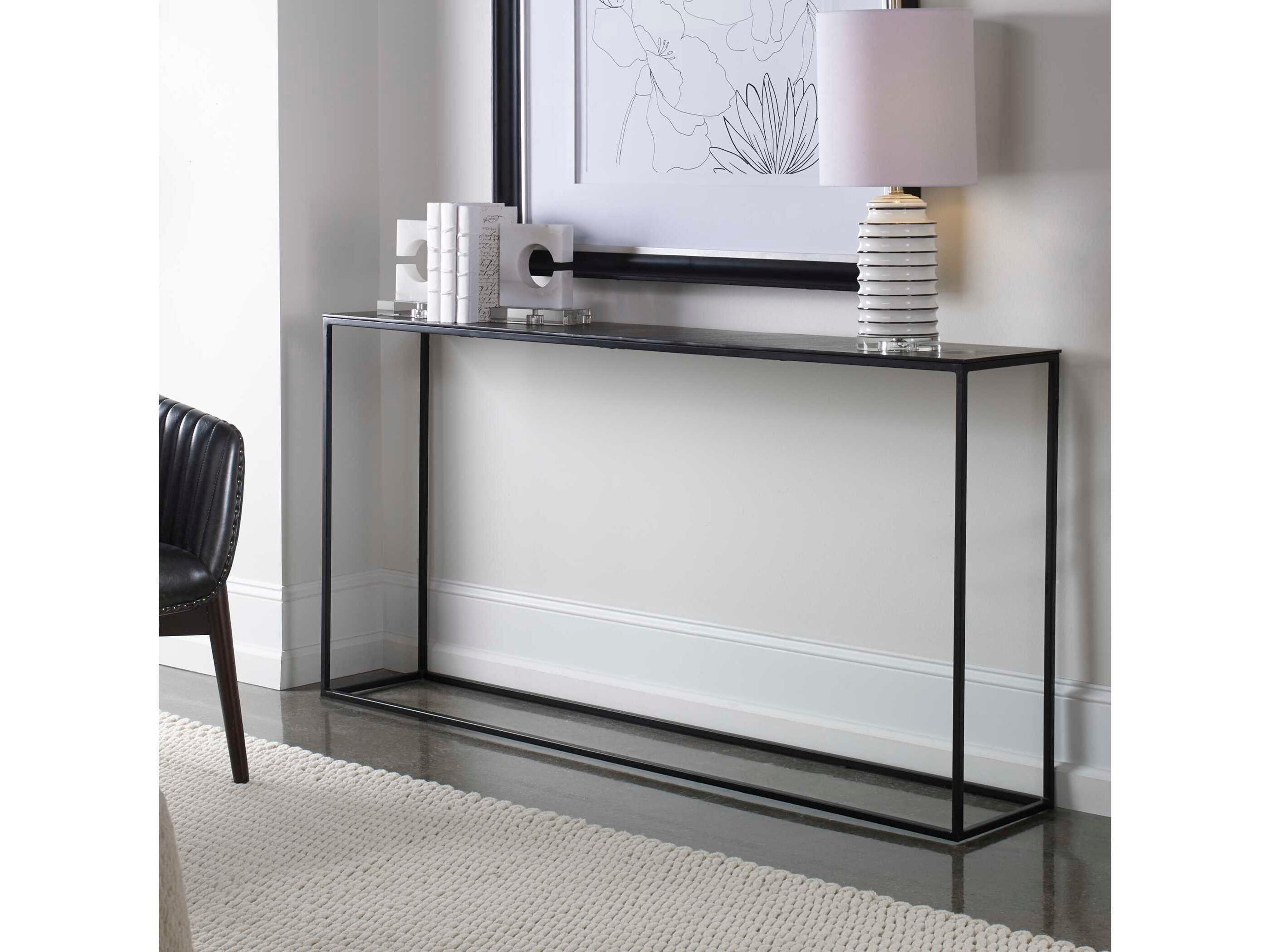 Coreene Industrial Rectangular Metal Aged Black Console Table