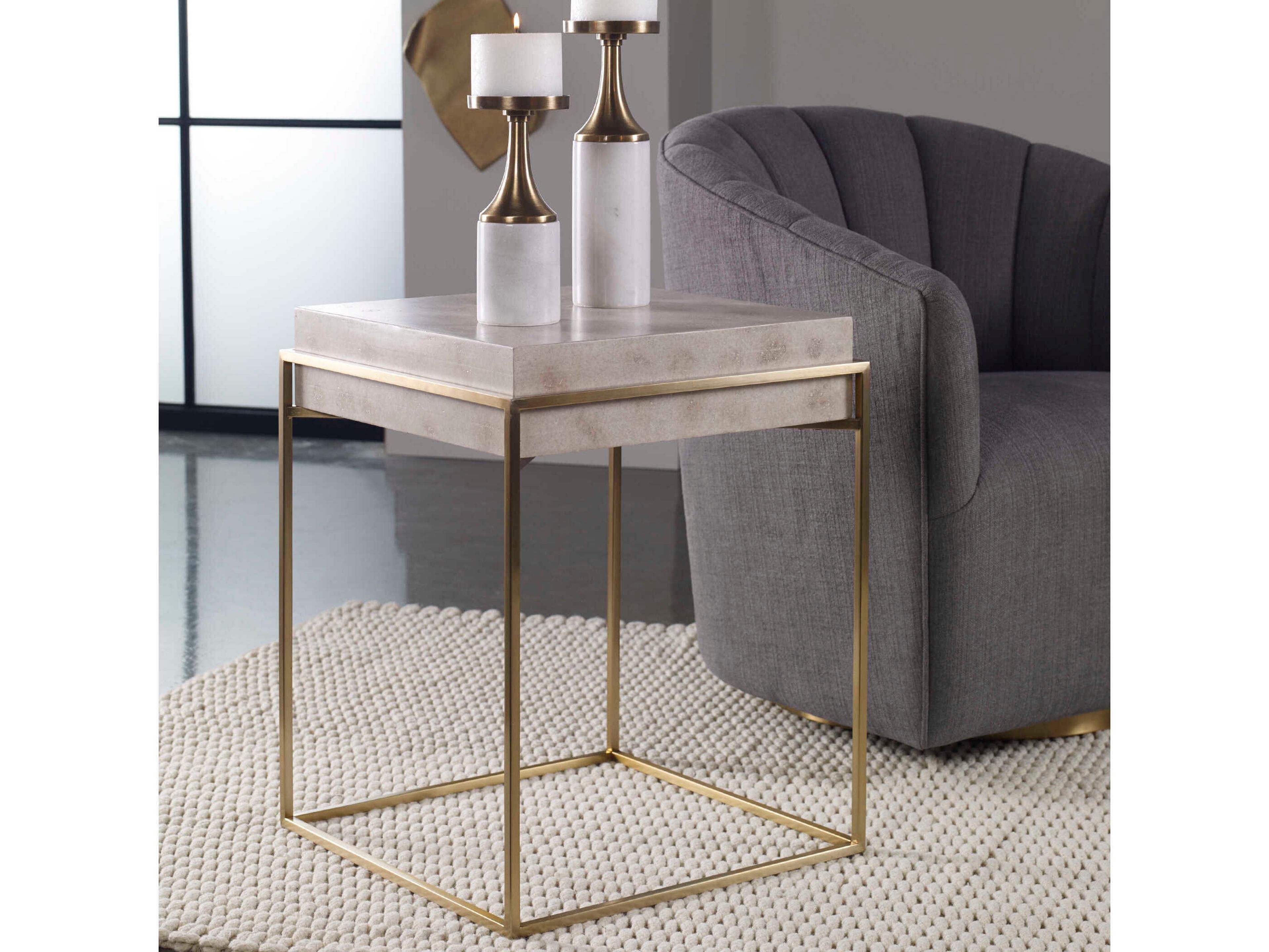 Uttermost Inda Square Wood Brushed Brass End Table
