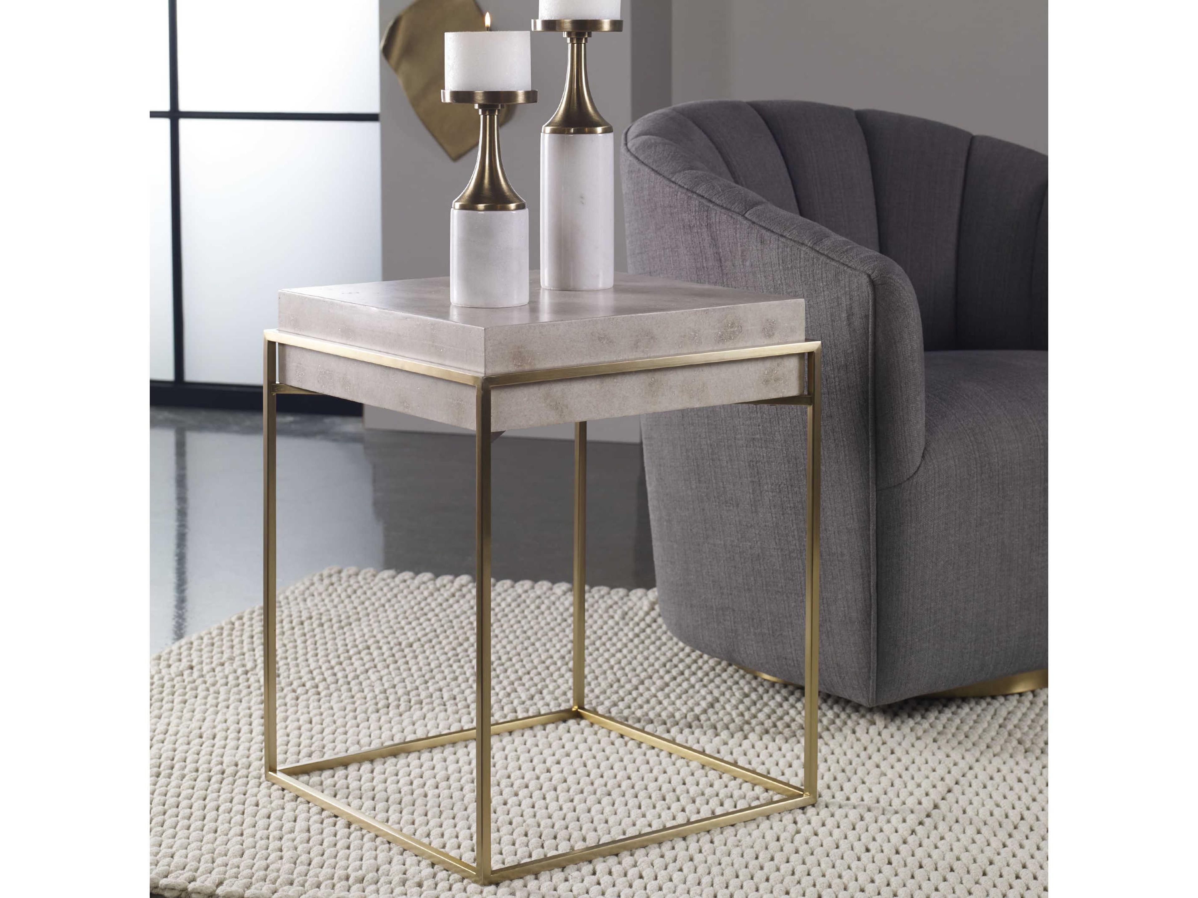 Uttermost Inda Square Wood Brushed Brass End Table
