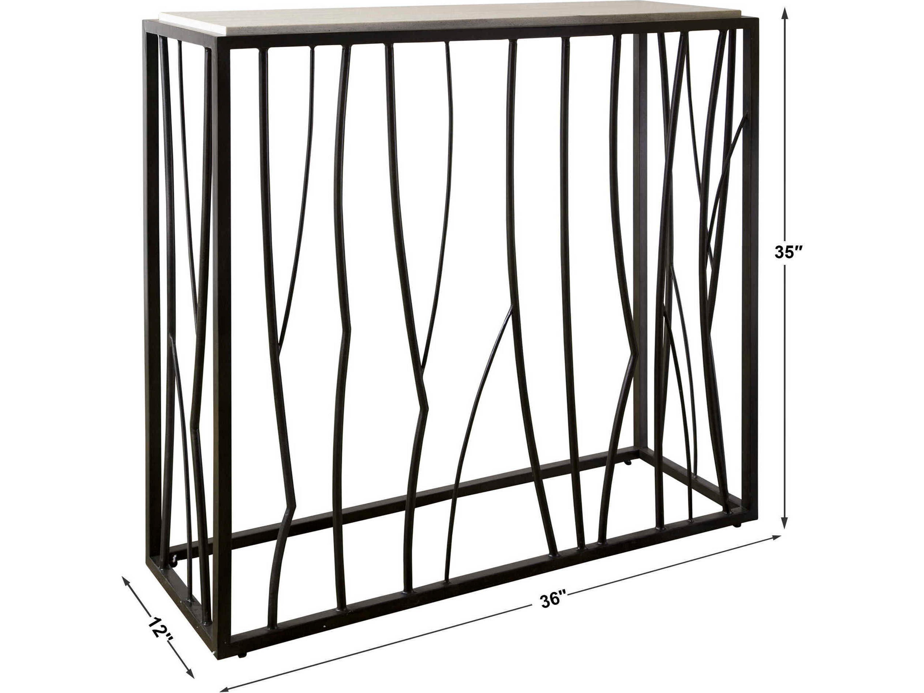 Uttermost Reed Travertine Rectangular Stone Dark Iron Console Table