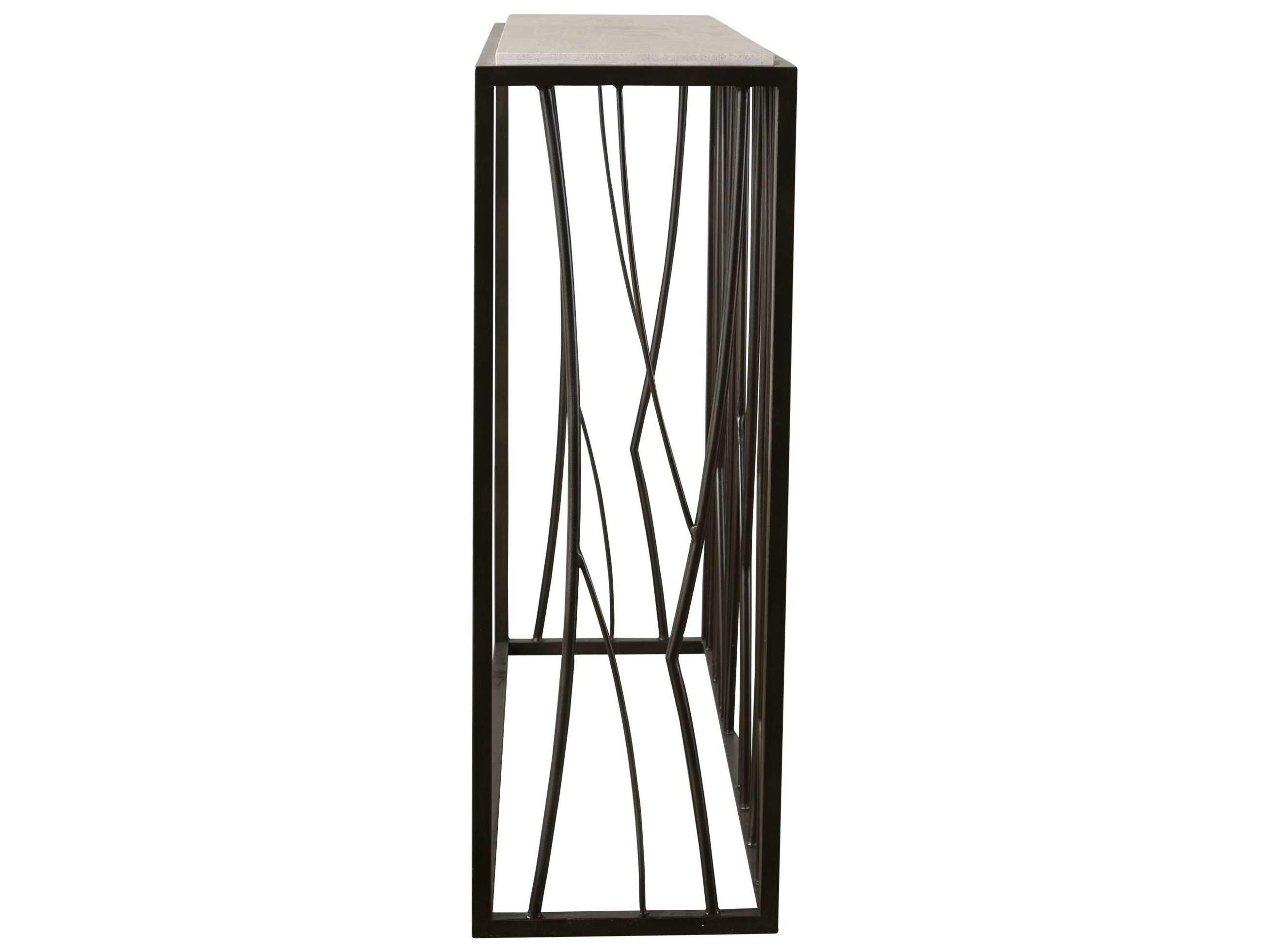 Uttermost Reed Travertine Rectangular Stone Dark Iron Console Table