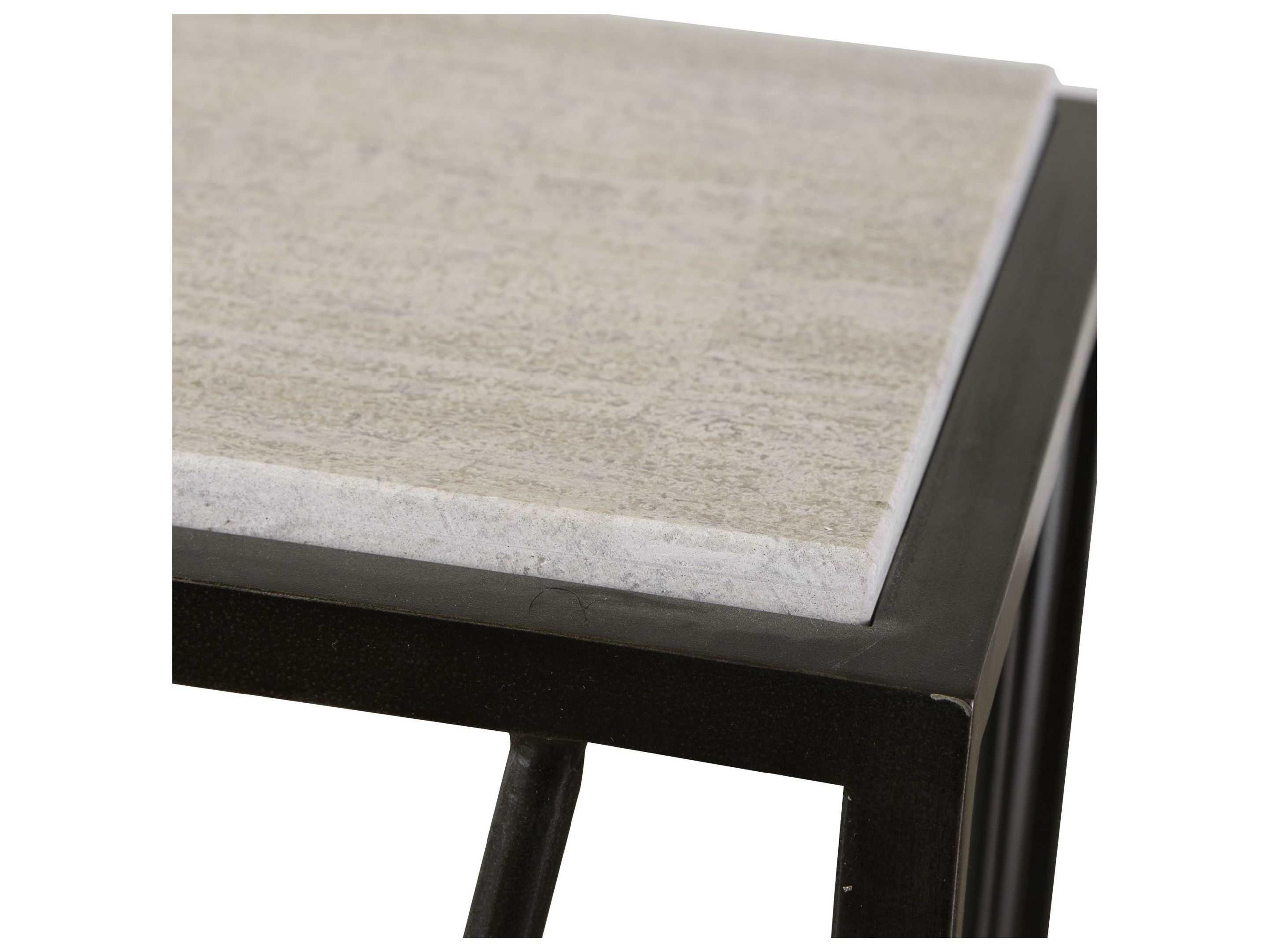 Uttermost Reed Travertine Rectangular Stone Dark Iron Console Table