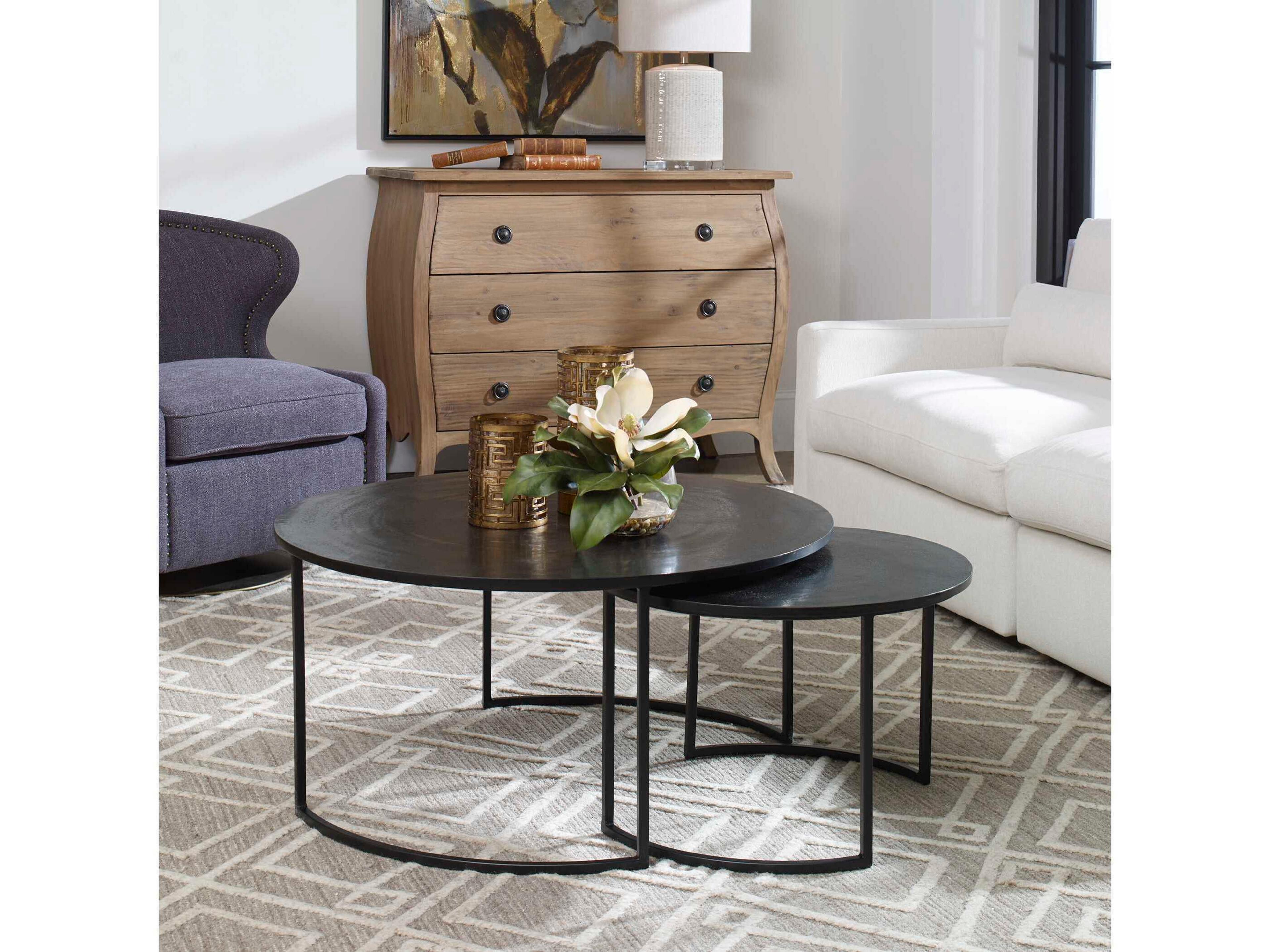 Barnette Round Metal Oxidized Black Coffee Table
