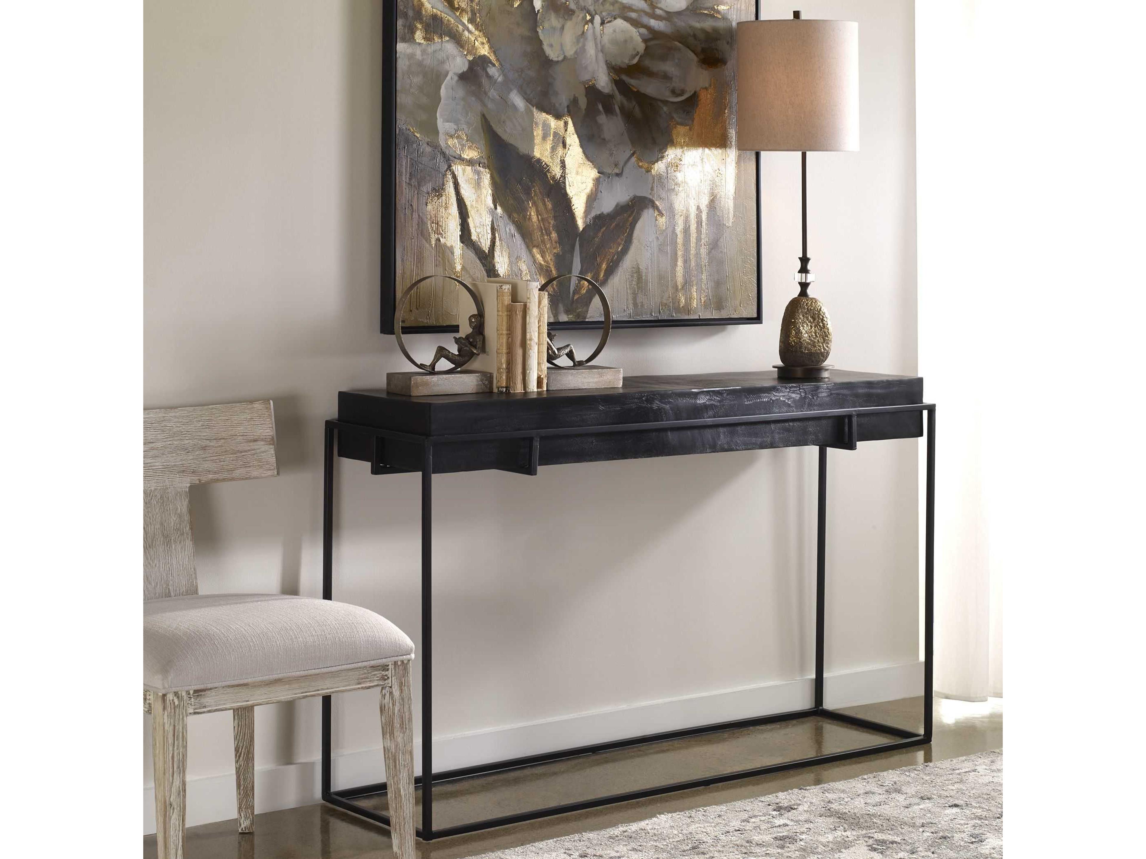Uttermost Telone Modern Rectangular Metal Dark Oxidized Black Console Table