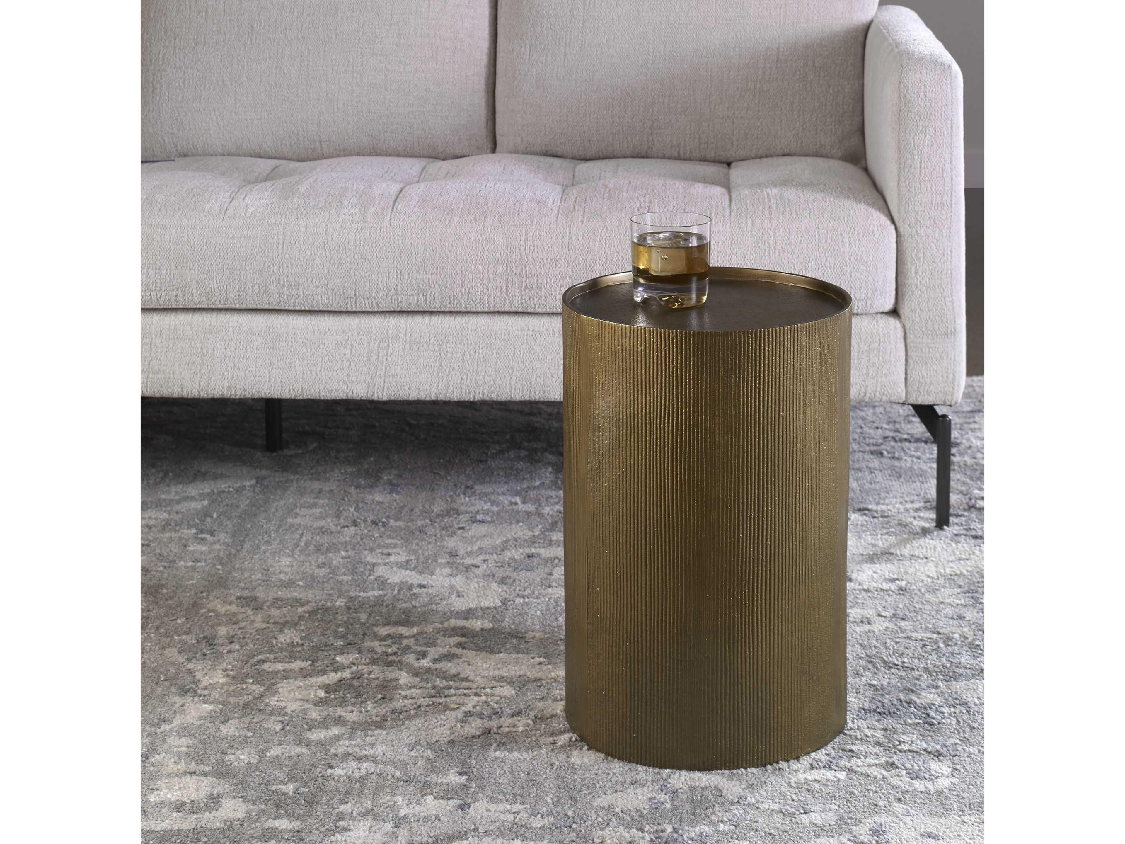 Uttermost Adrina Round Metal Antique Gold End Table
