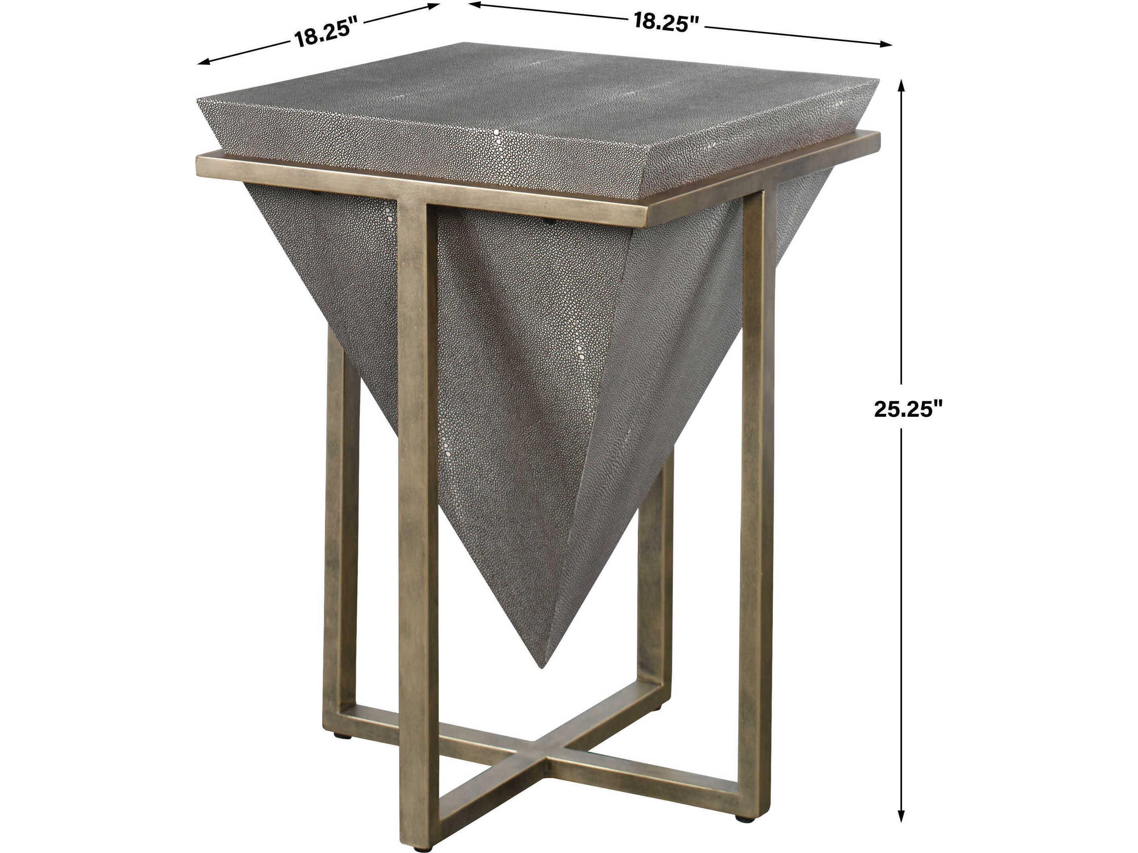 Uttermost Bertrand Square Faux Leather Elegant Gray Aged Gold End Table