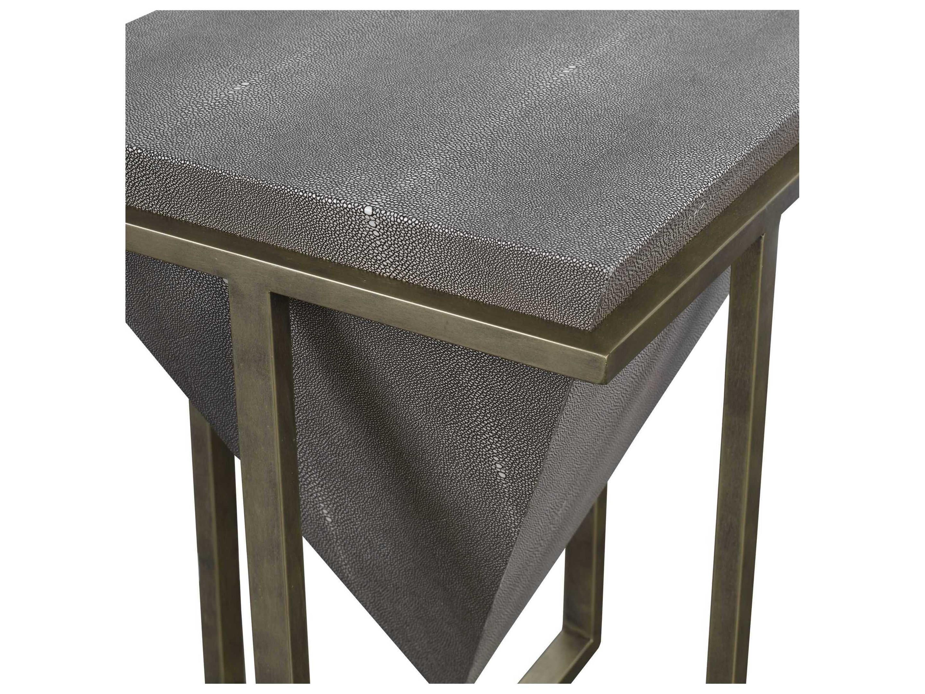 Uttermost Bertrand Square Faux Leather Elegant Gray Aged Gold End Table