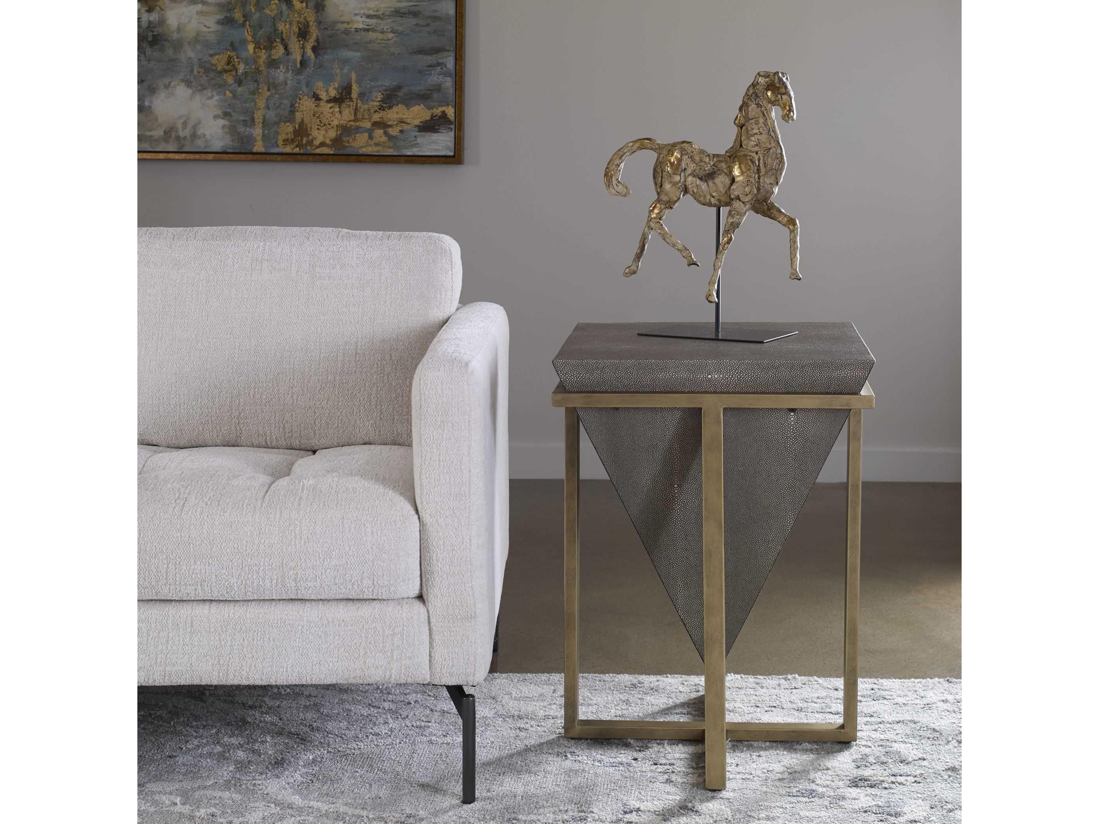 Uttermost Bertrand Square Faux Leather Elegant Gray Aged Gold End Table