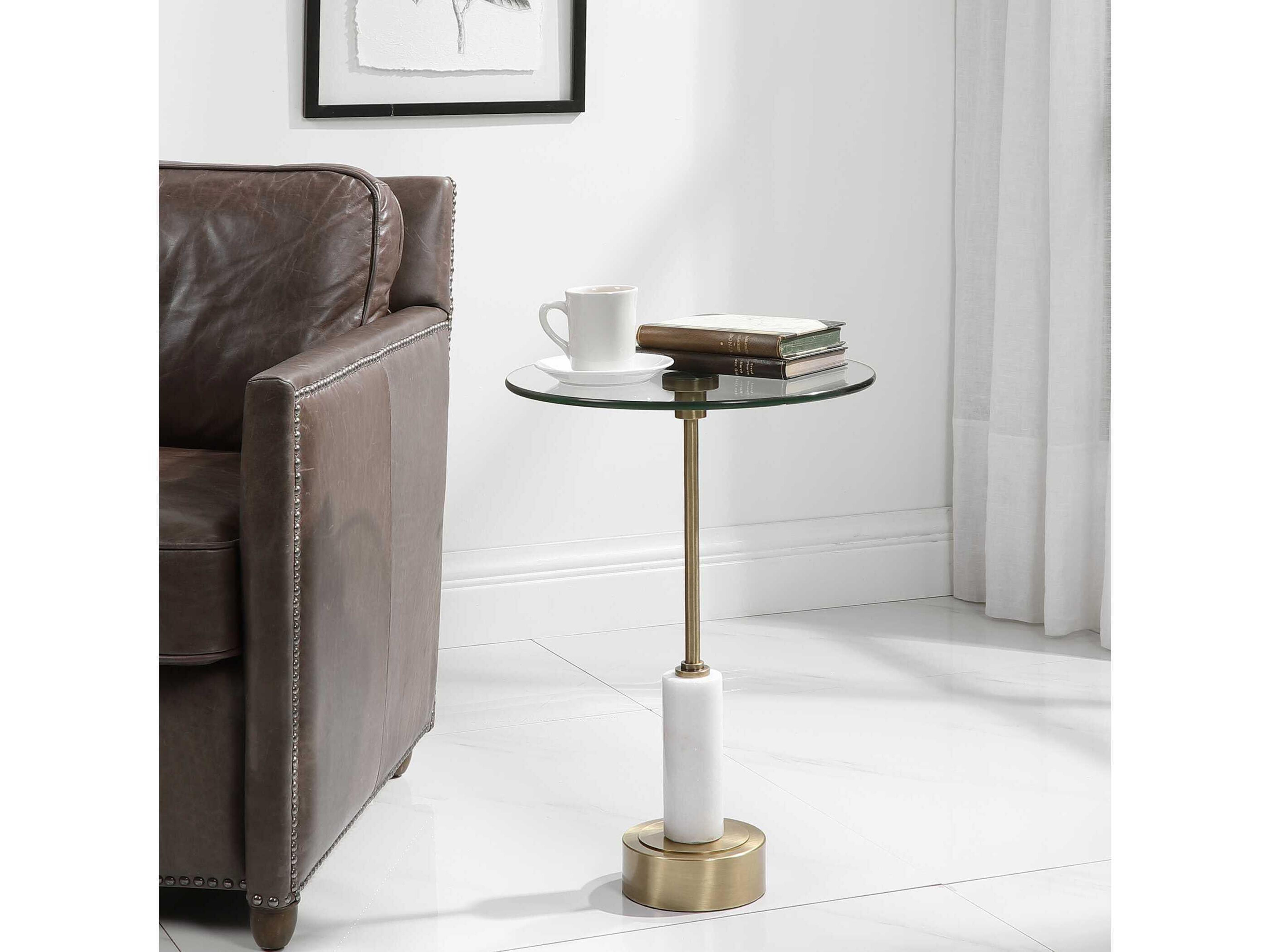 Uttermost Portsmouth Round Glass Brushed Brass End Table