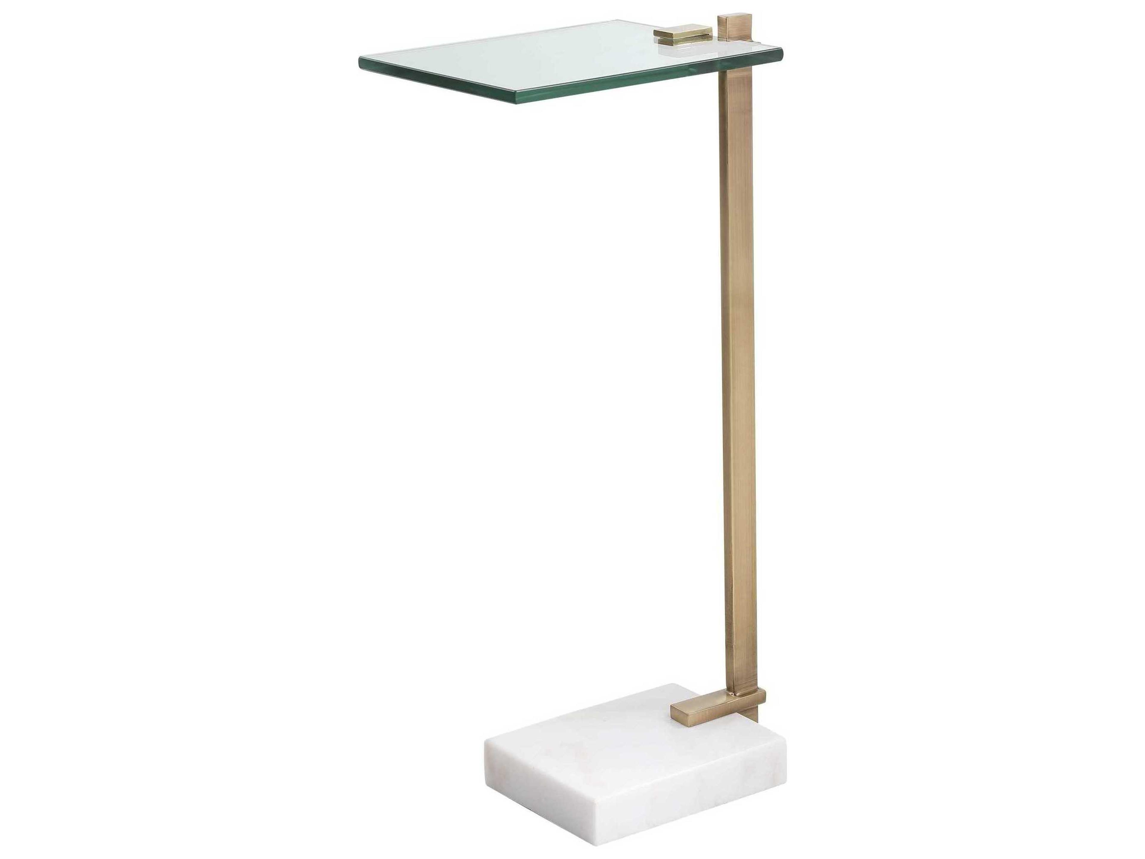 Uttermost Butler Rectangular Glass Brushed Brass White End Table