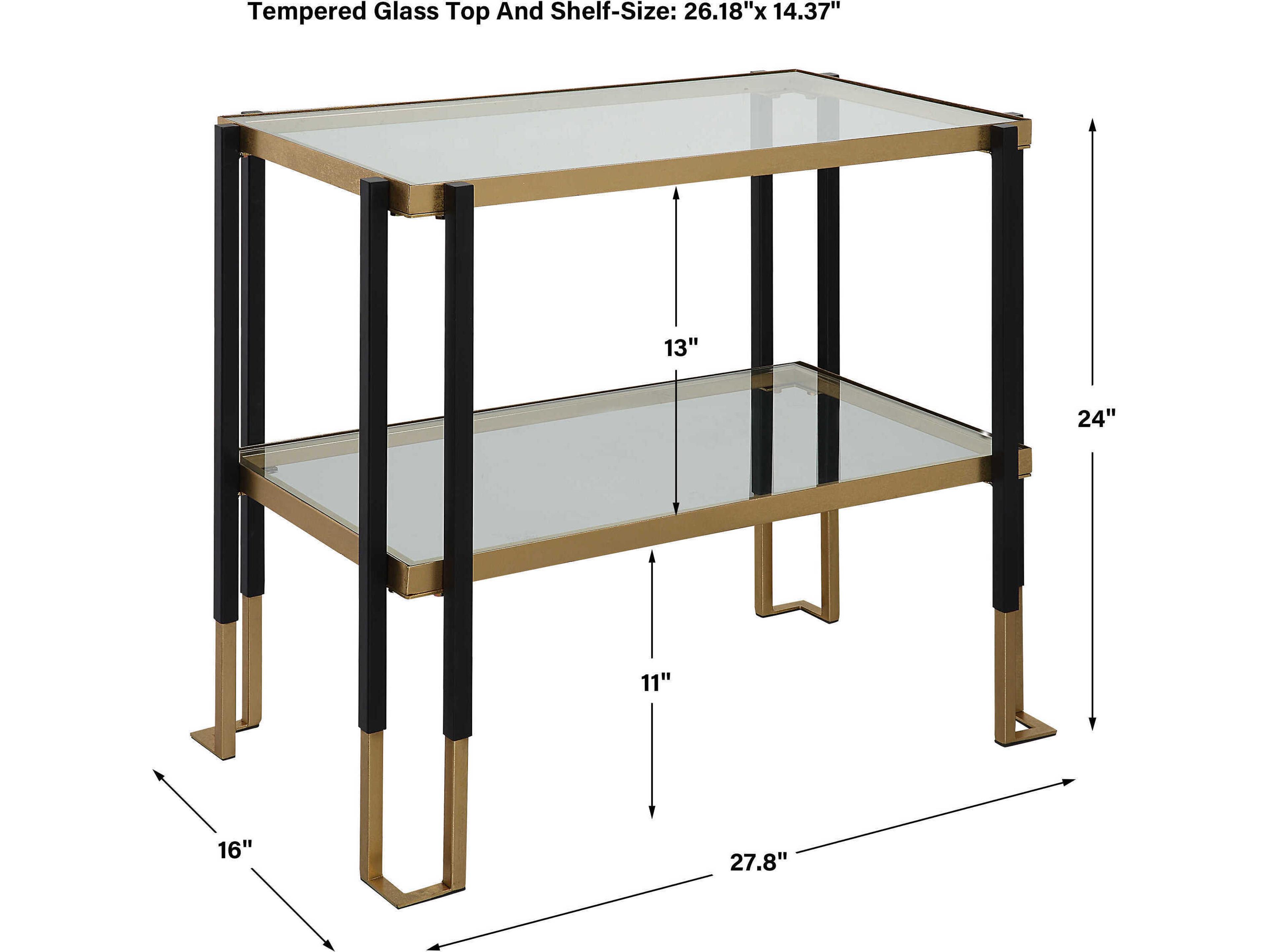 Uttermost Kentmore Rectangular Glass Matte Black Brushed Gold End Table