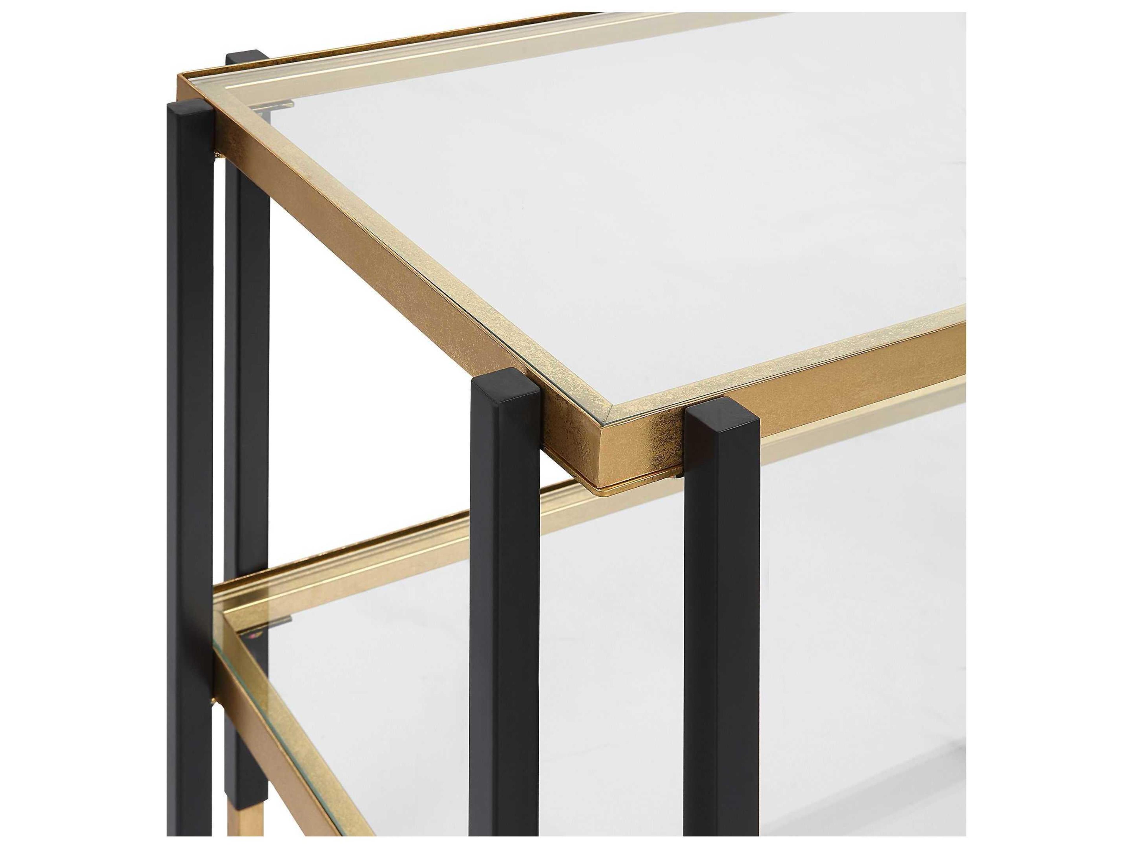 Uttermost Kentmore Rectangular Glass Matte Black Brushed Gold End Table