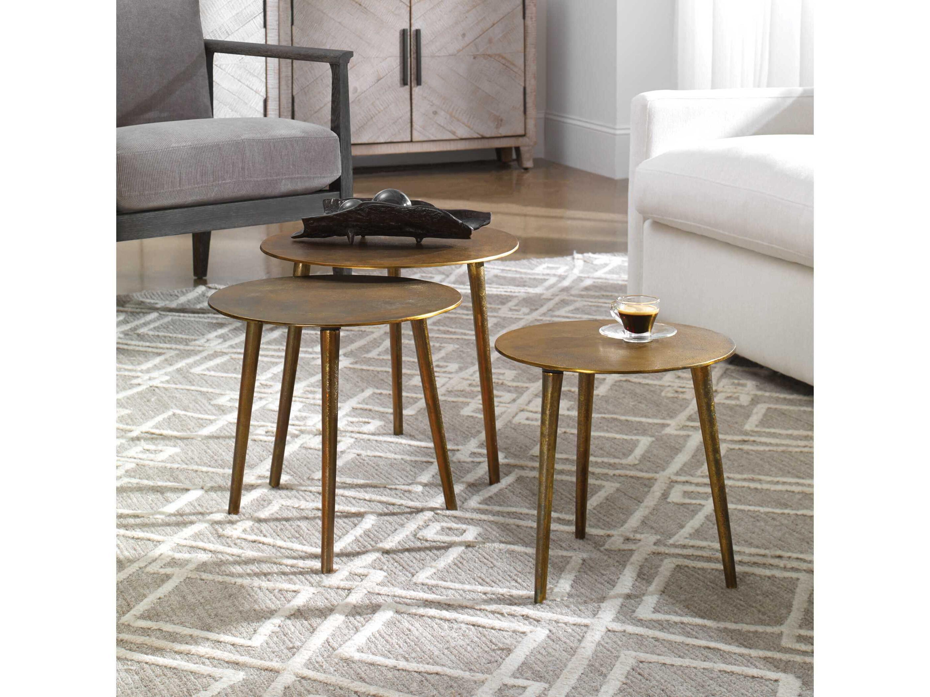 Kasai Round Metal Antique Gold End Table