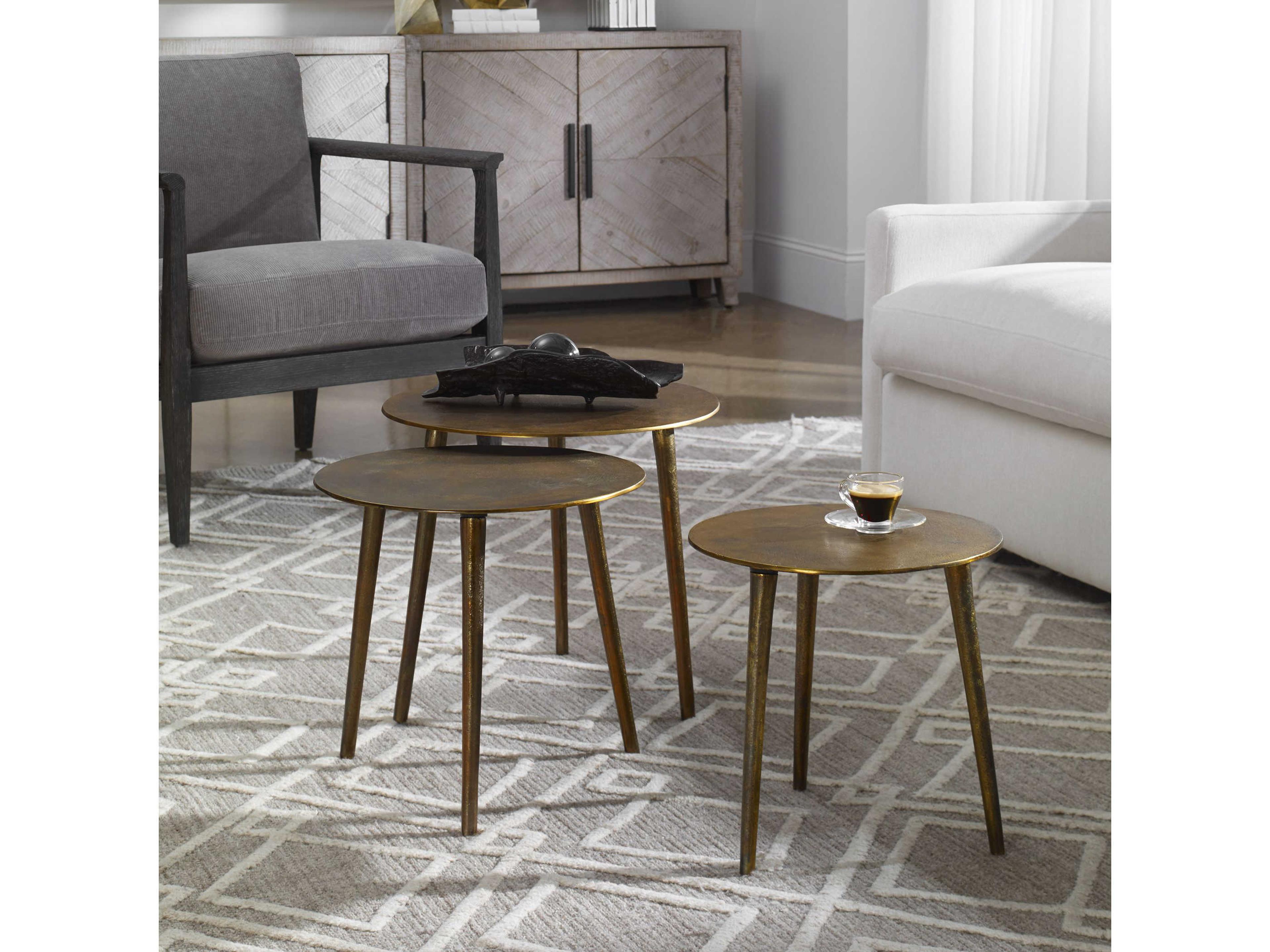 Uttermost Kasai Round Metal Antique Gold End Table