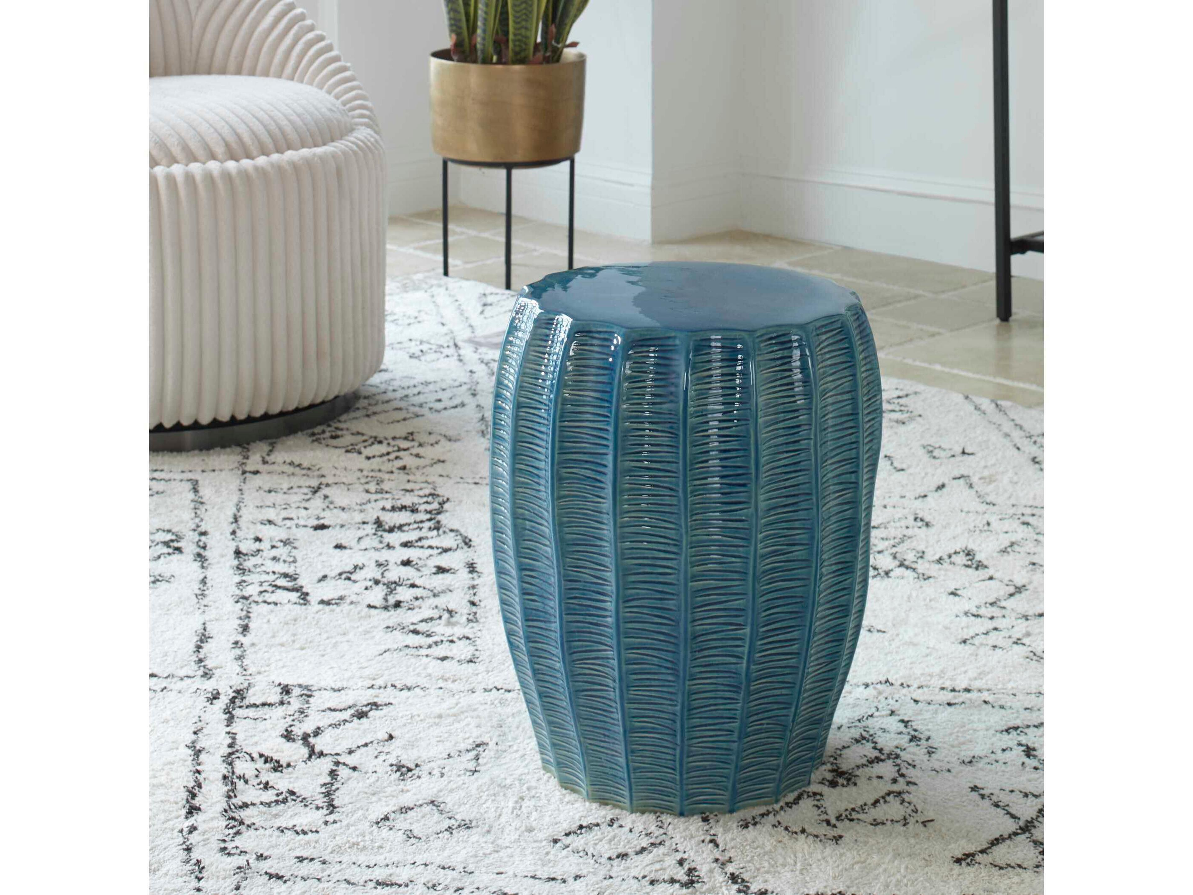 Uttermost Harbor Aqua Blue Accent Stool