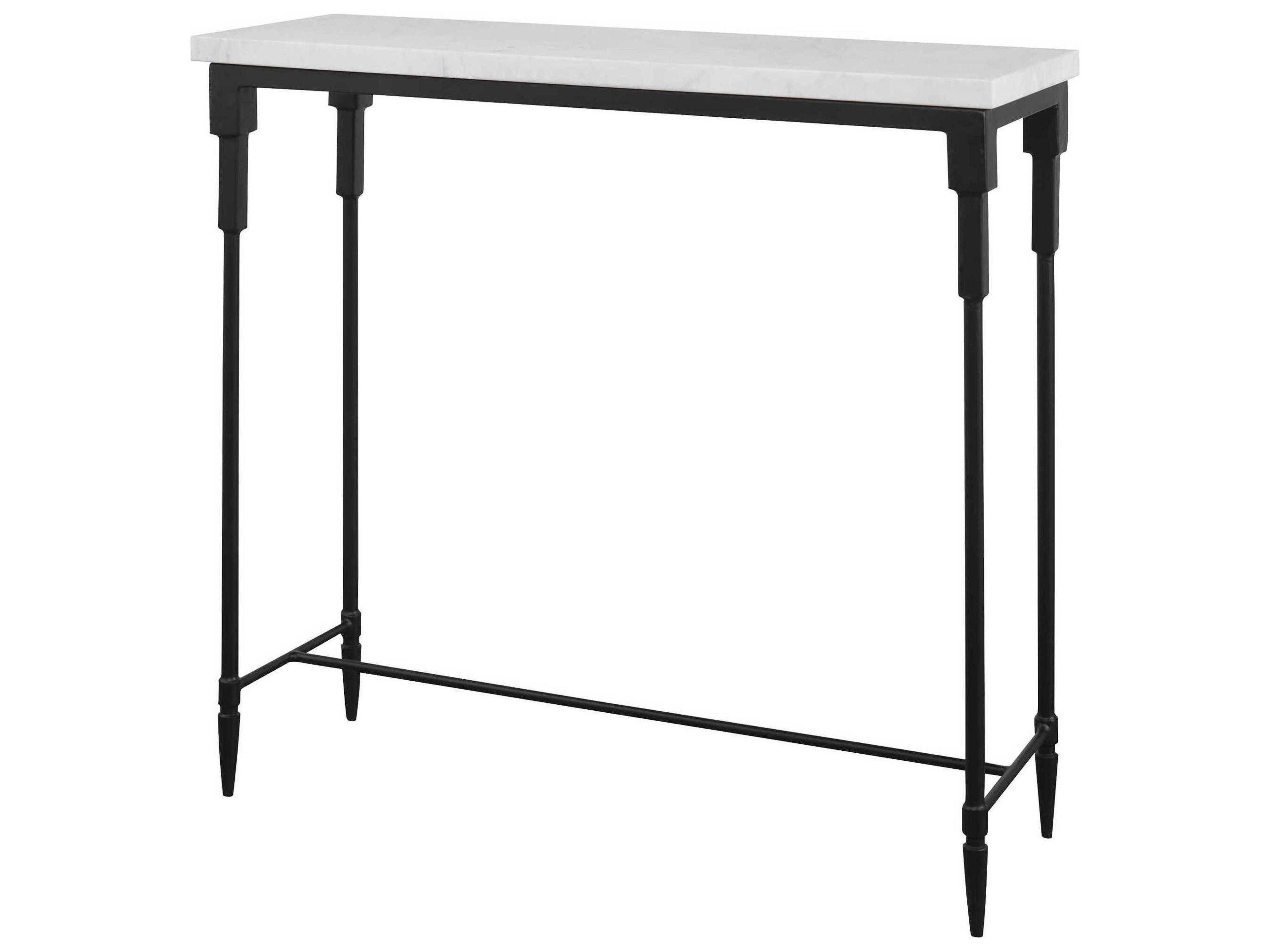 Bourges Rectangle Console Table with White Marble Top and Black Iron Base