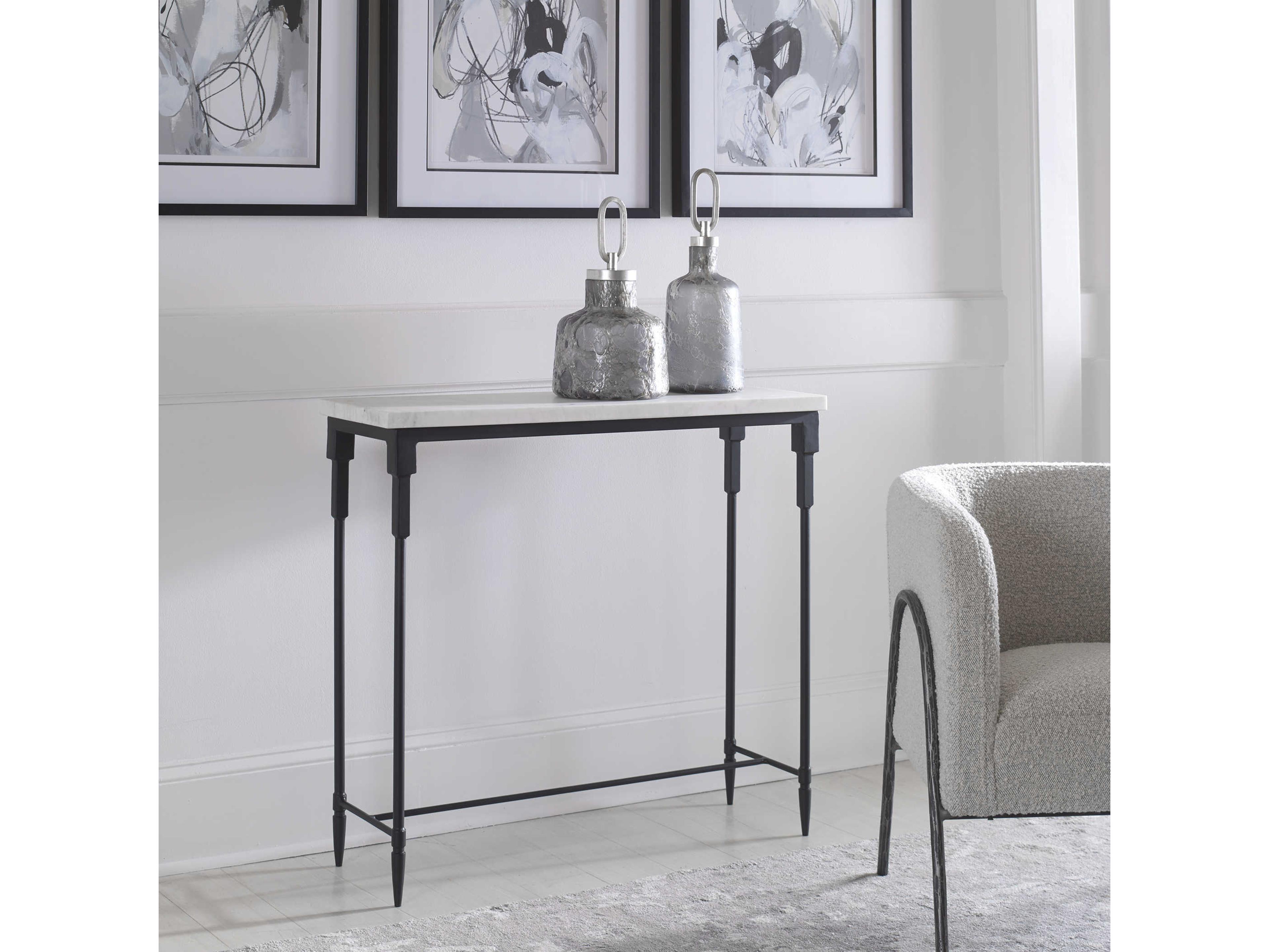 Uttermost Bourges Rectangular Marble Black White Console Table
