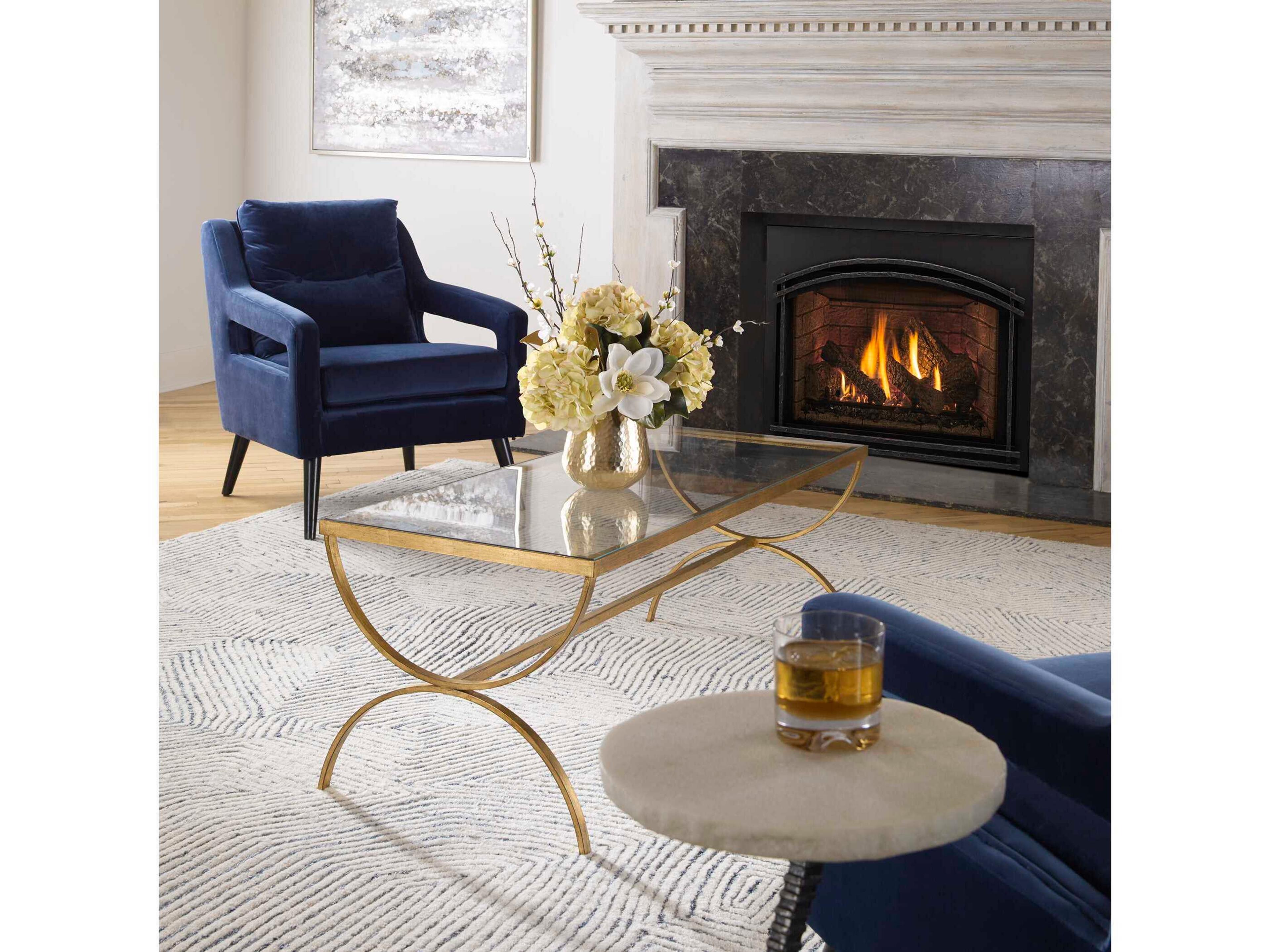 Uttermost Crescent Rectangular Glass Antique Gold Coffee Table