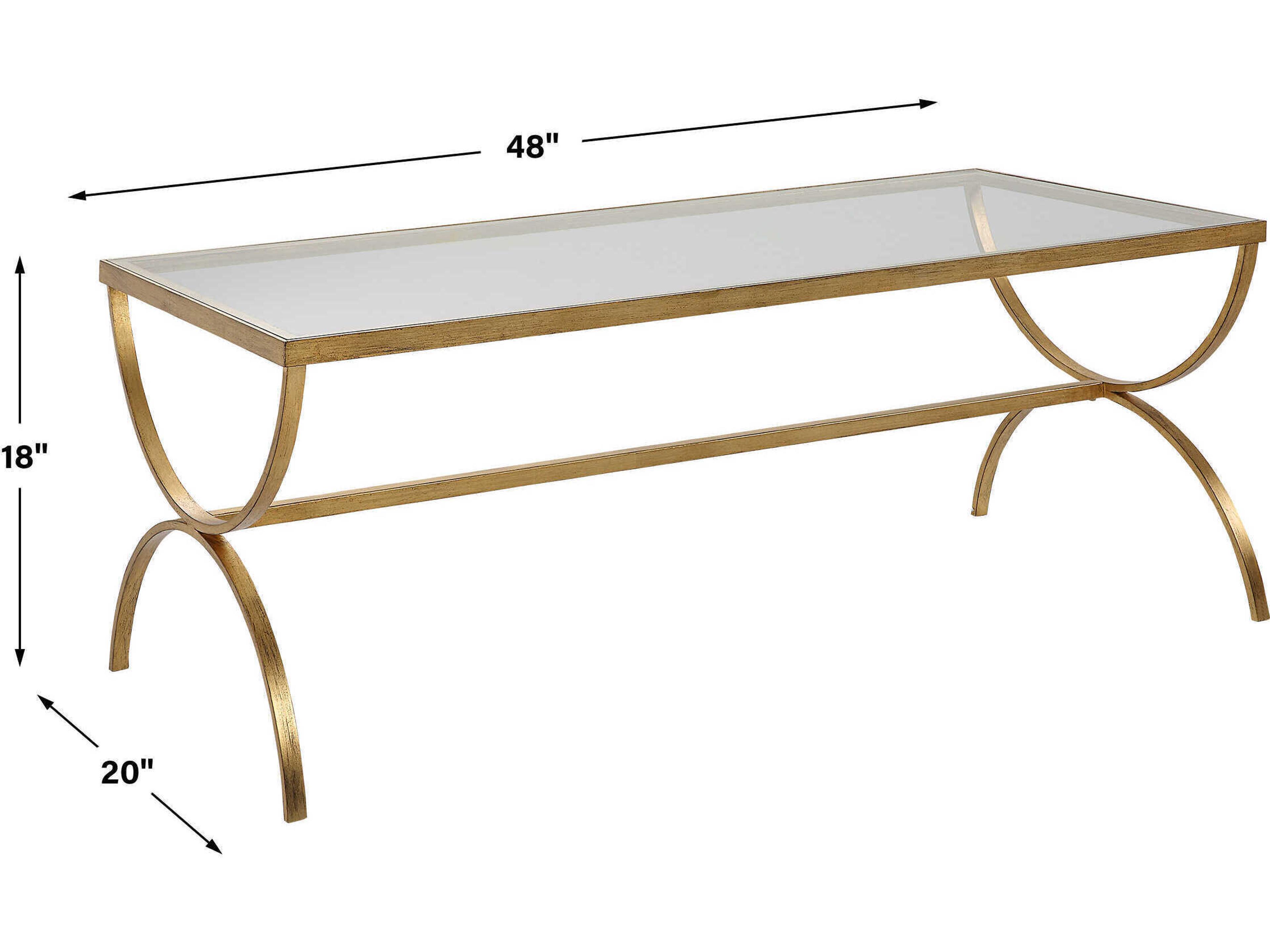 Uttermost Crescent Rectangular Glass Antique Gold Coffee Table
