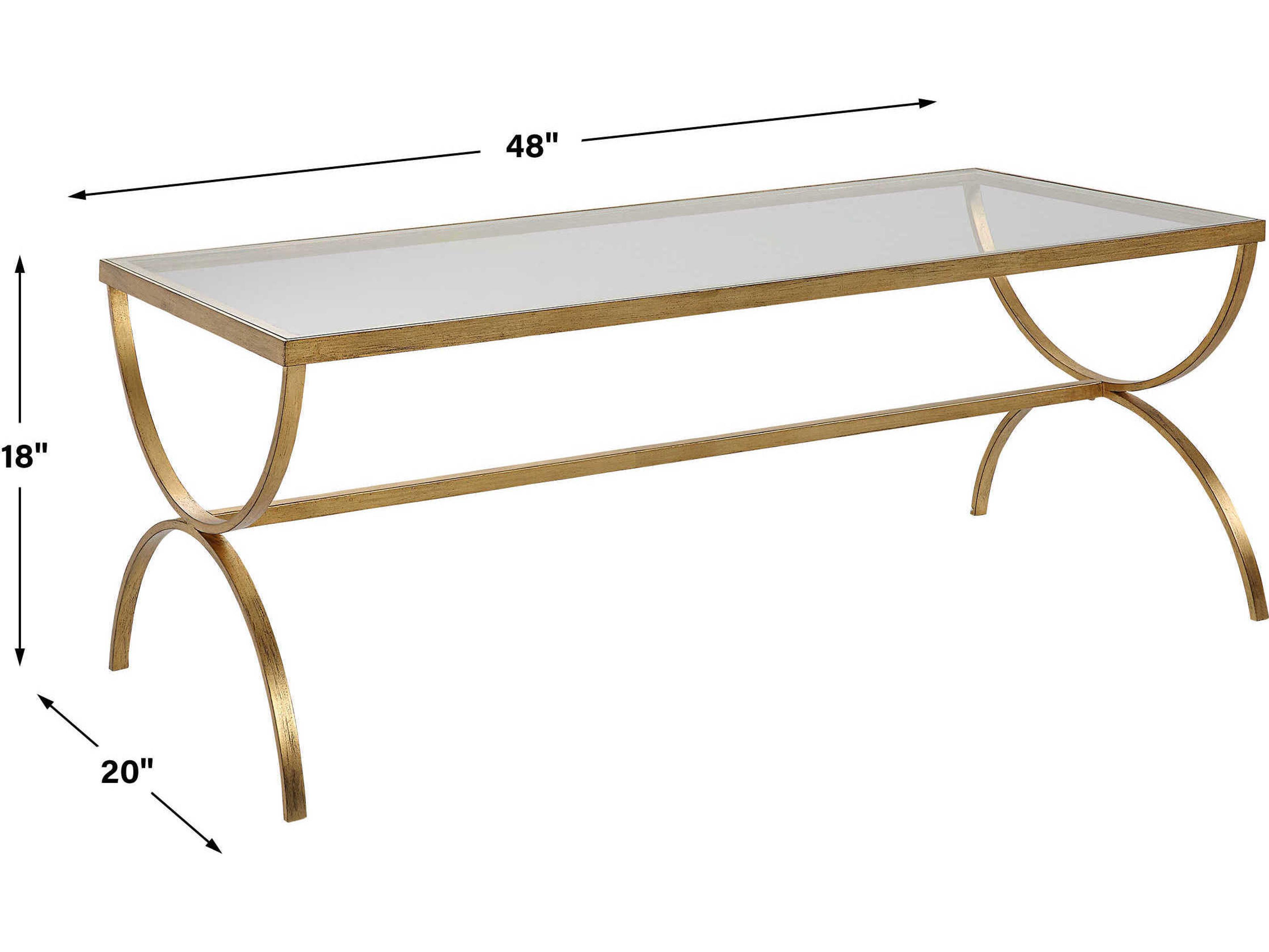 Uttermost Crescent Rectangular Glass Antique Gold Coffee Table