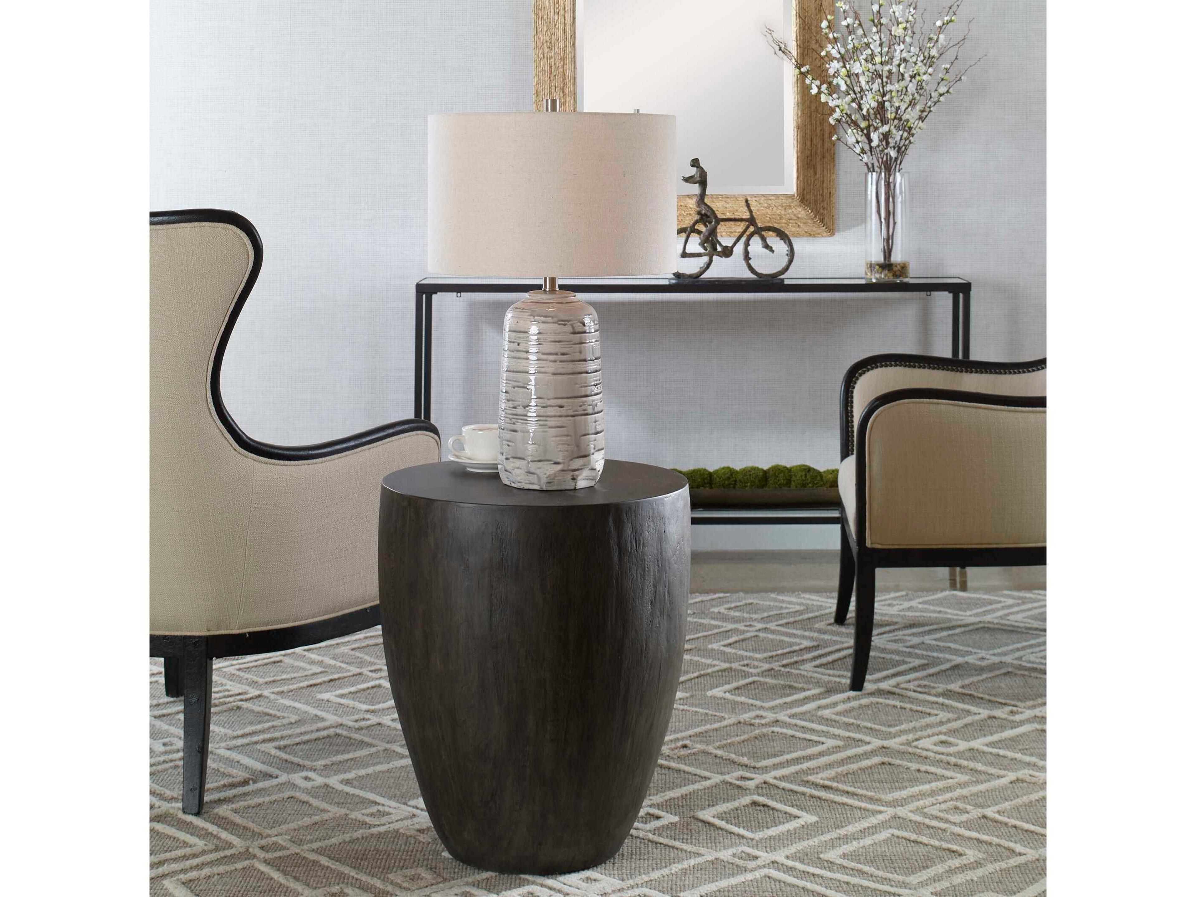 Uttermost Lark Round Wood Aged Walnut End Table