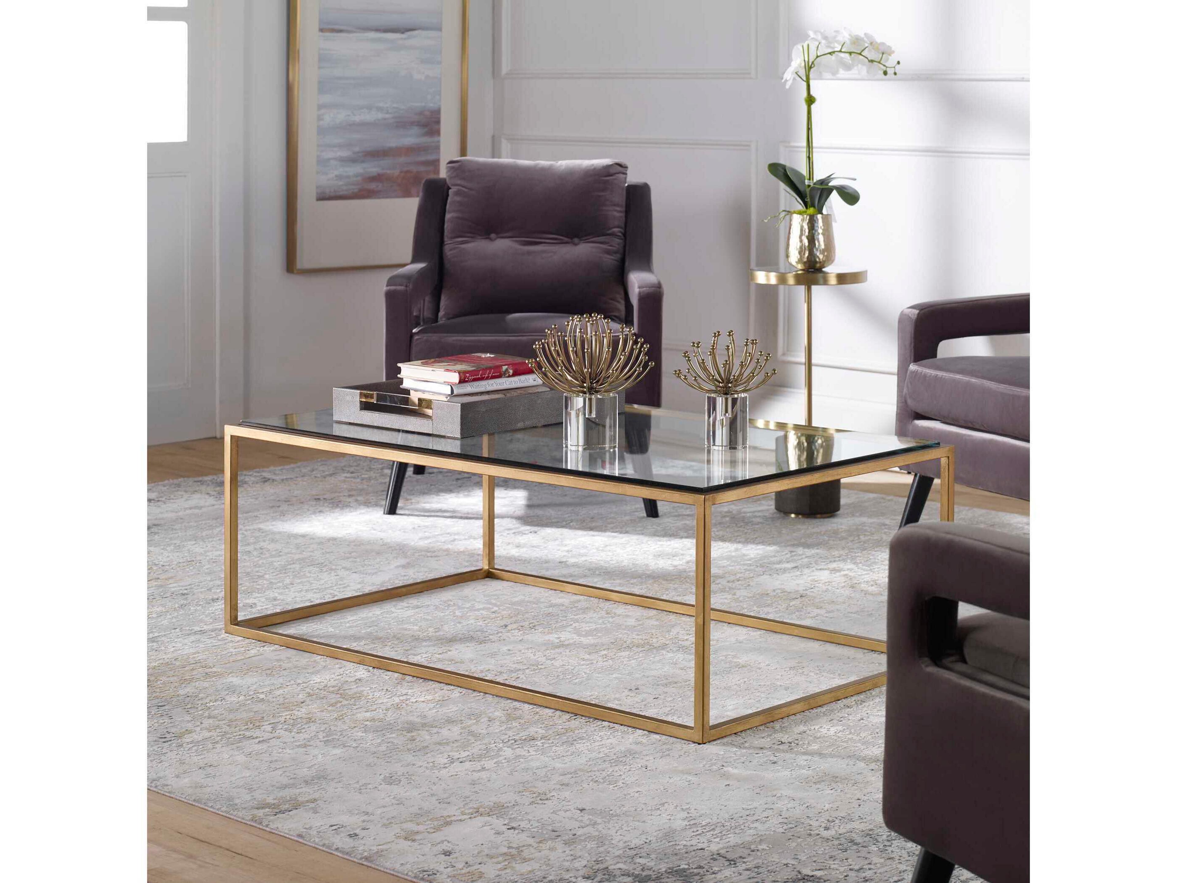 Uttermost Bravura Rectangular Glass Brushed Gold Leaf Coffee Table