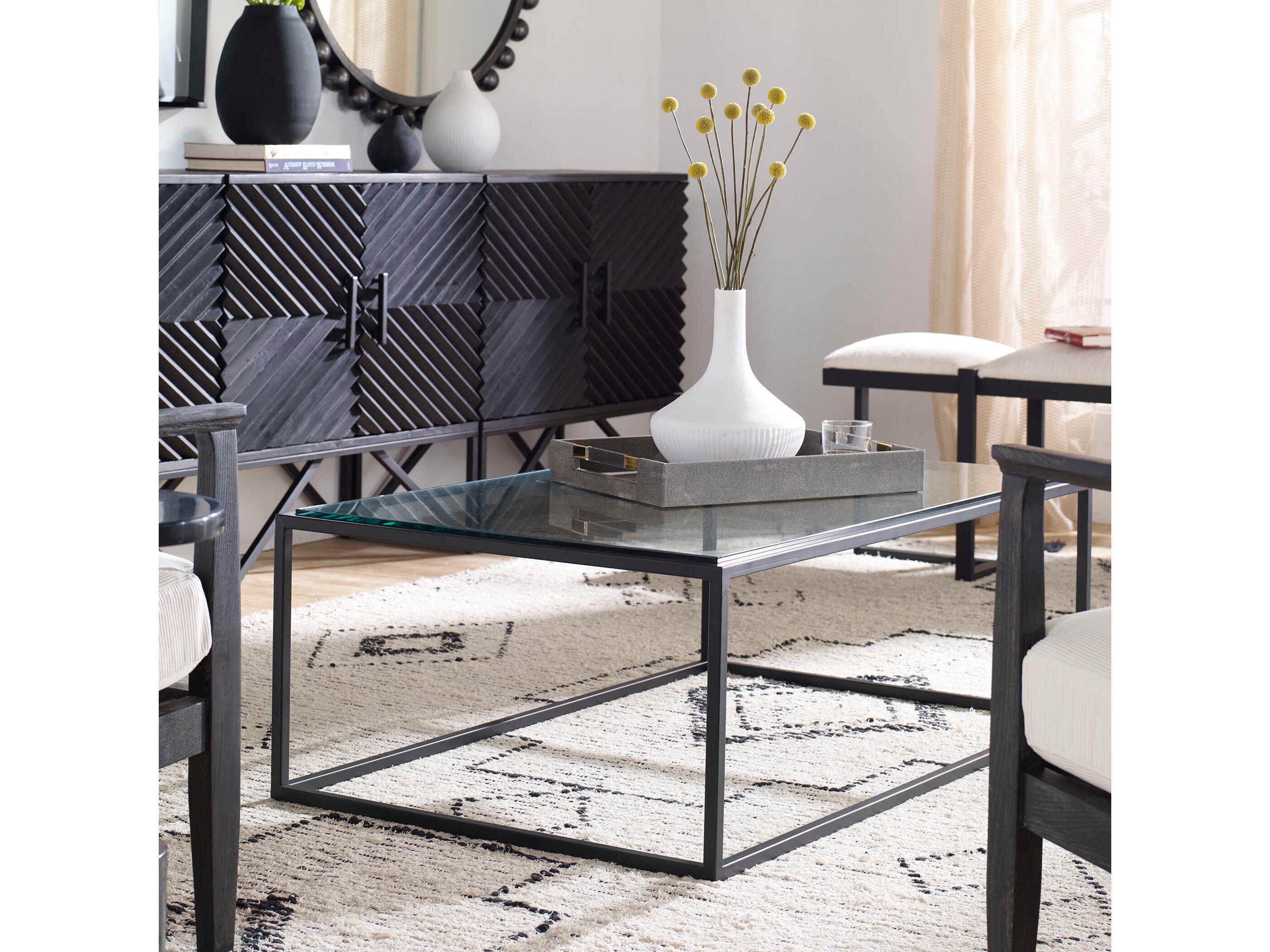 Uttermost Bravura Rectangular Glass Satin Black Coffee Table