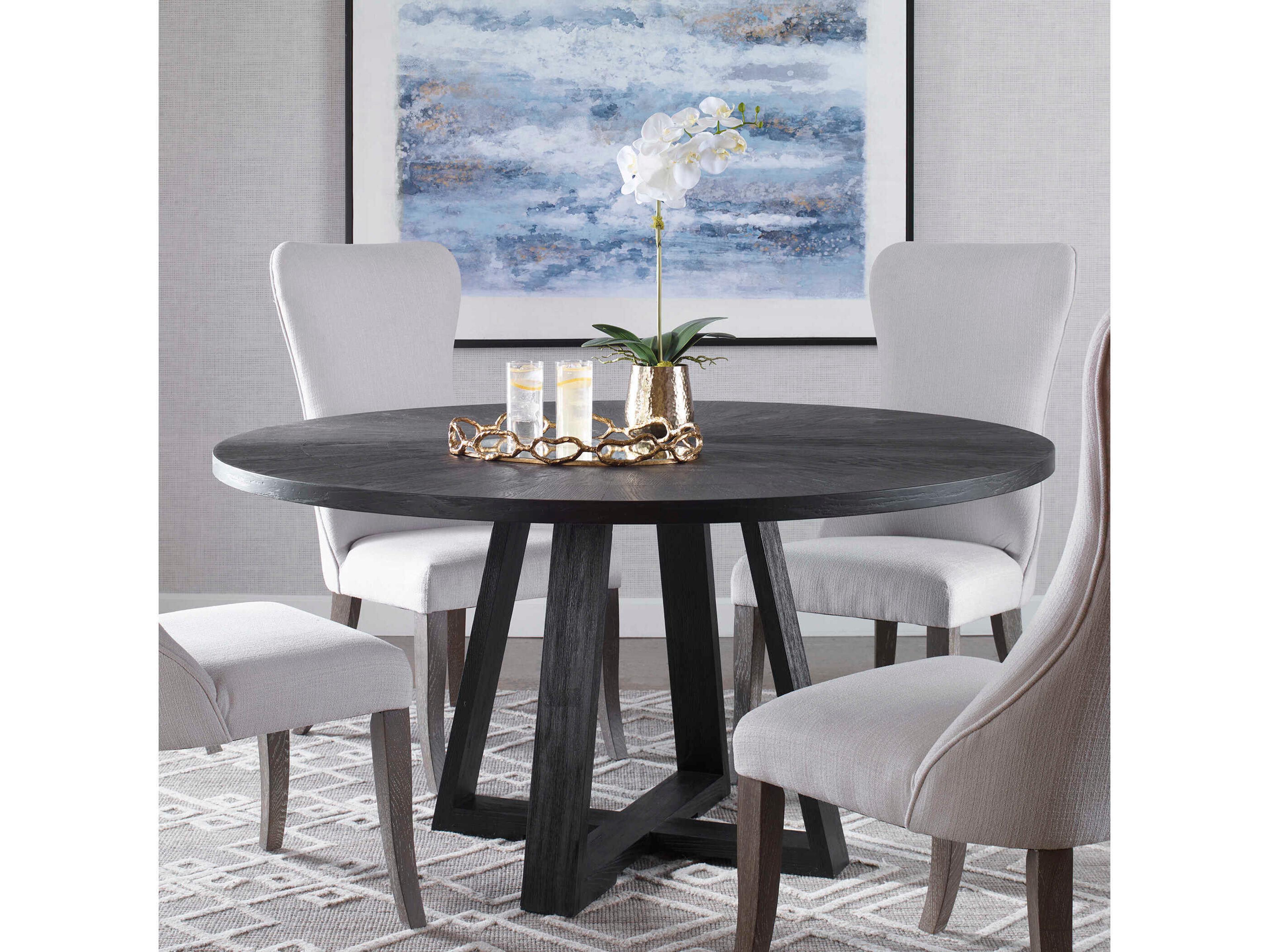 Uttermost Gidran Round Wood Rich Charcoal Black Dining Table