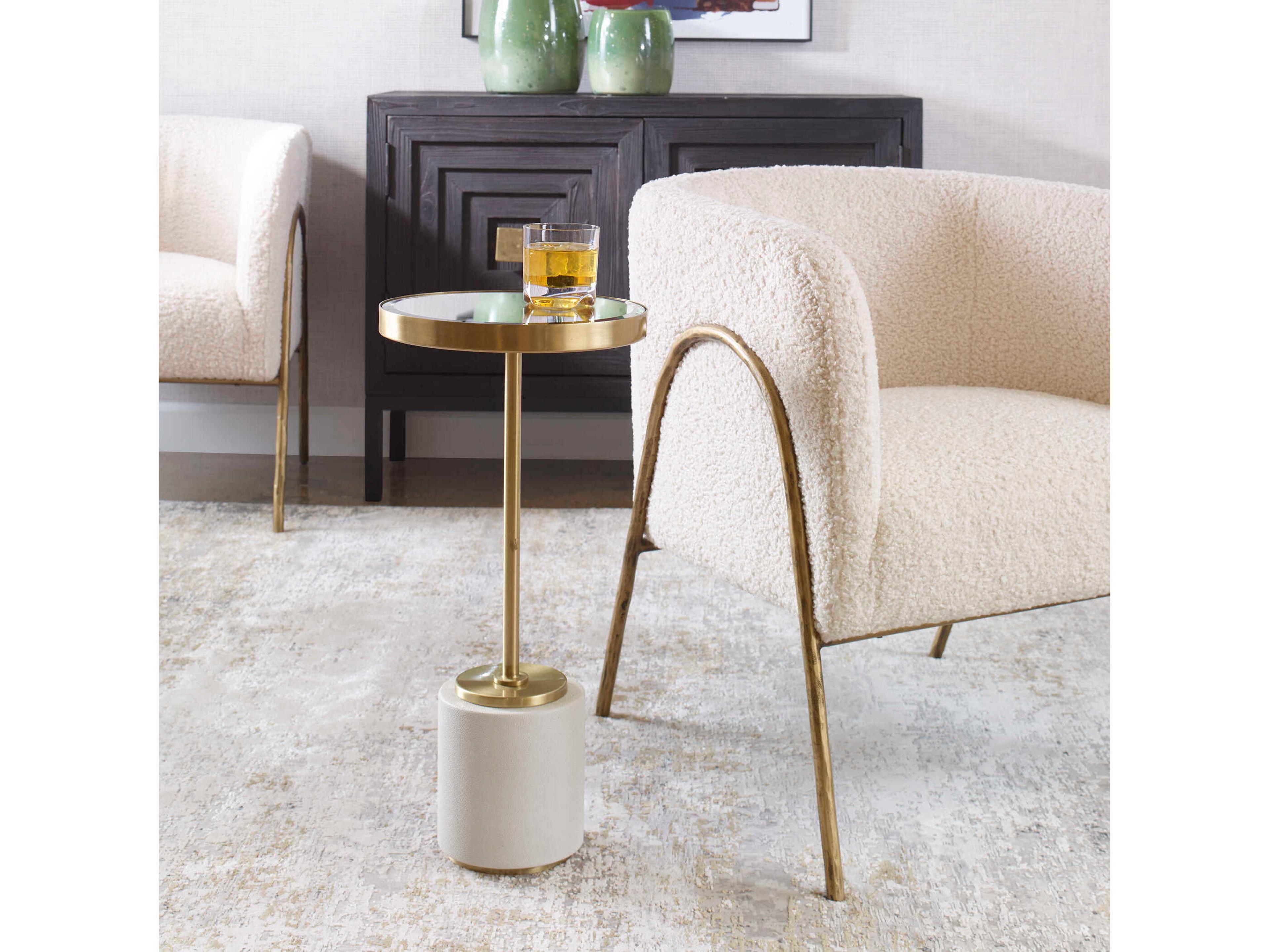 Uttermost Laurier Round Mirror White Brushed Brass End Table
