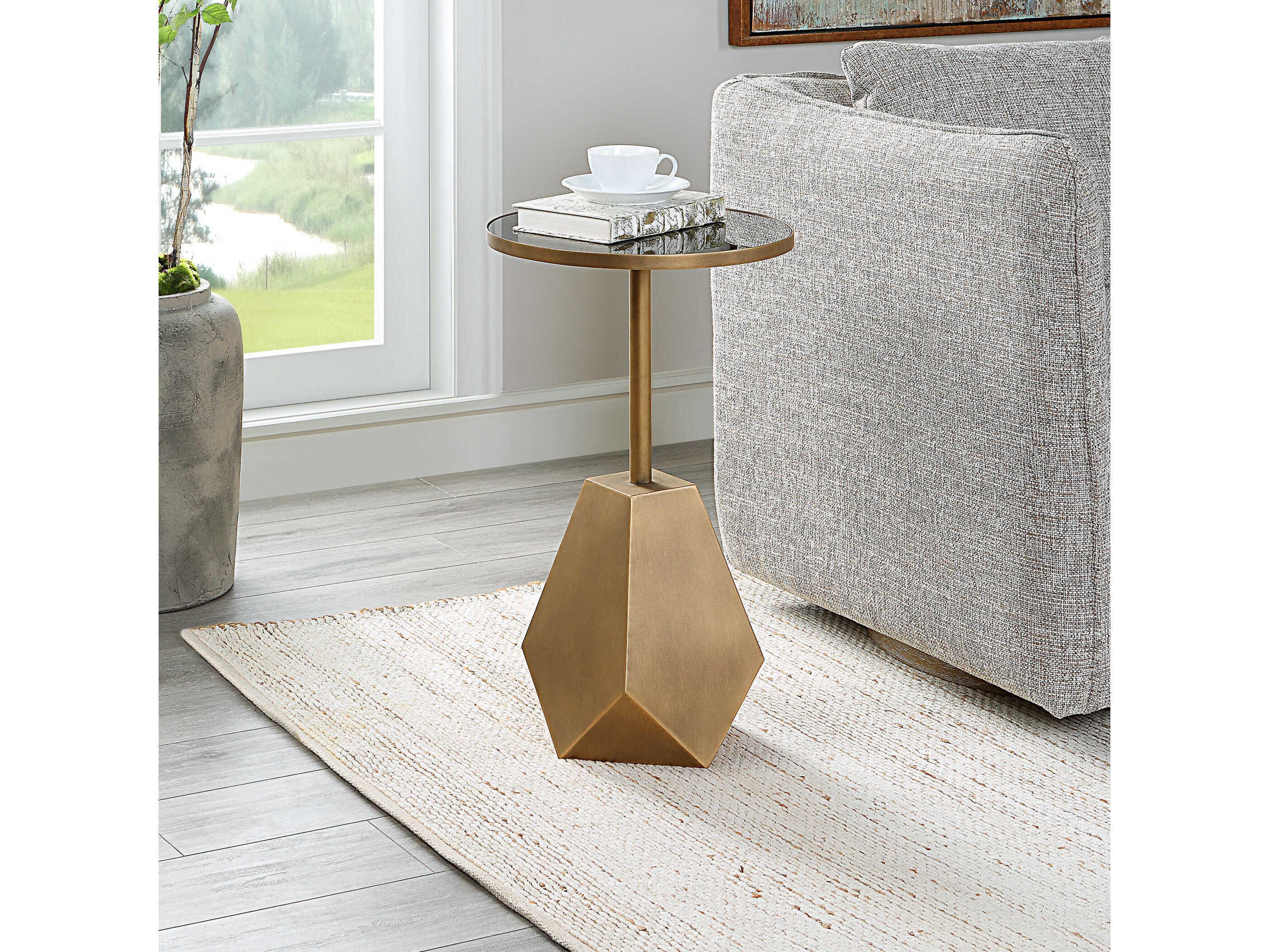 Uttermost Comet Round Glass Antique Bronze End Table