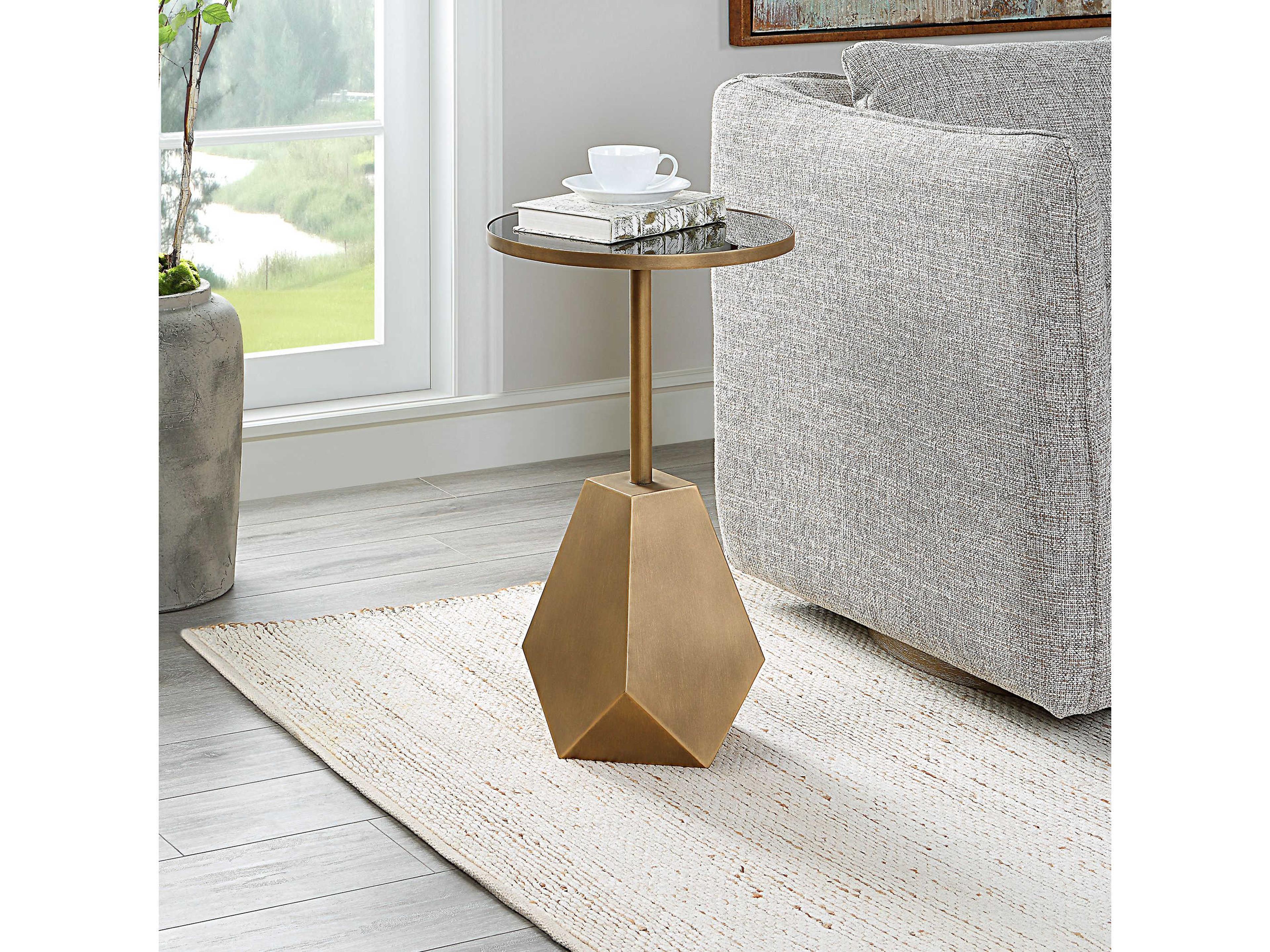 Uttermost Comet Round Glass Antique Bronze End Table