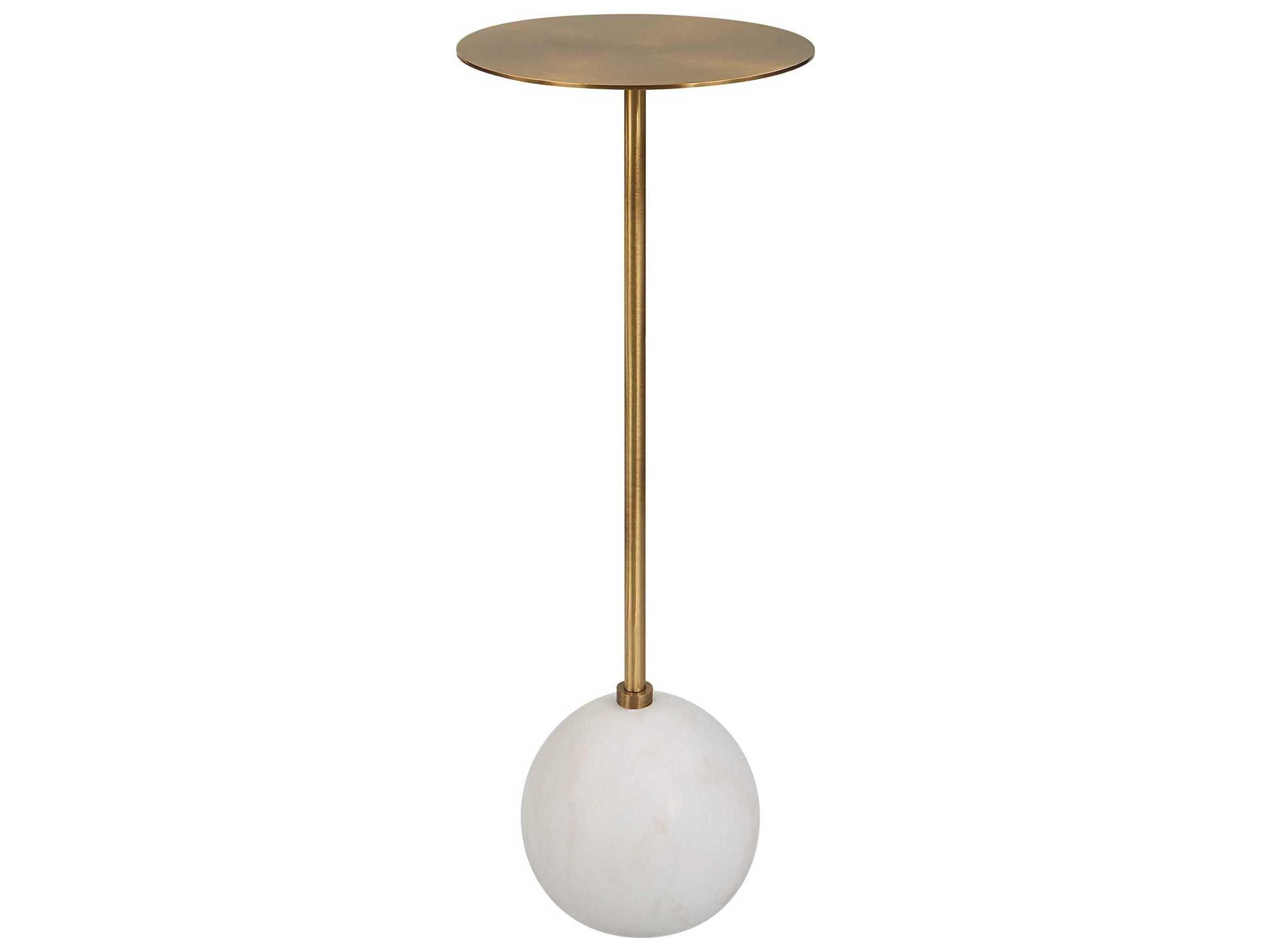 Uttermost Gimlet 8" Round Metal Brass White Marble End Table