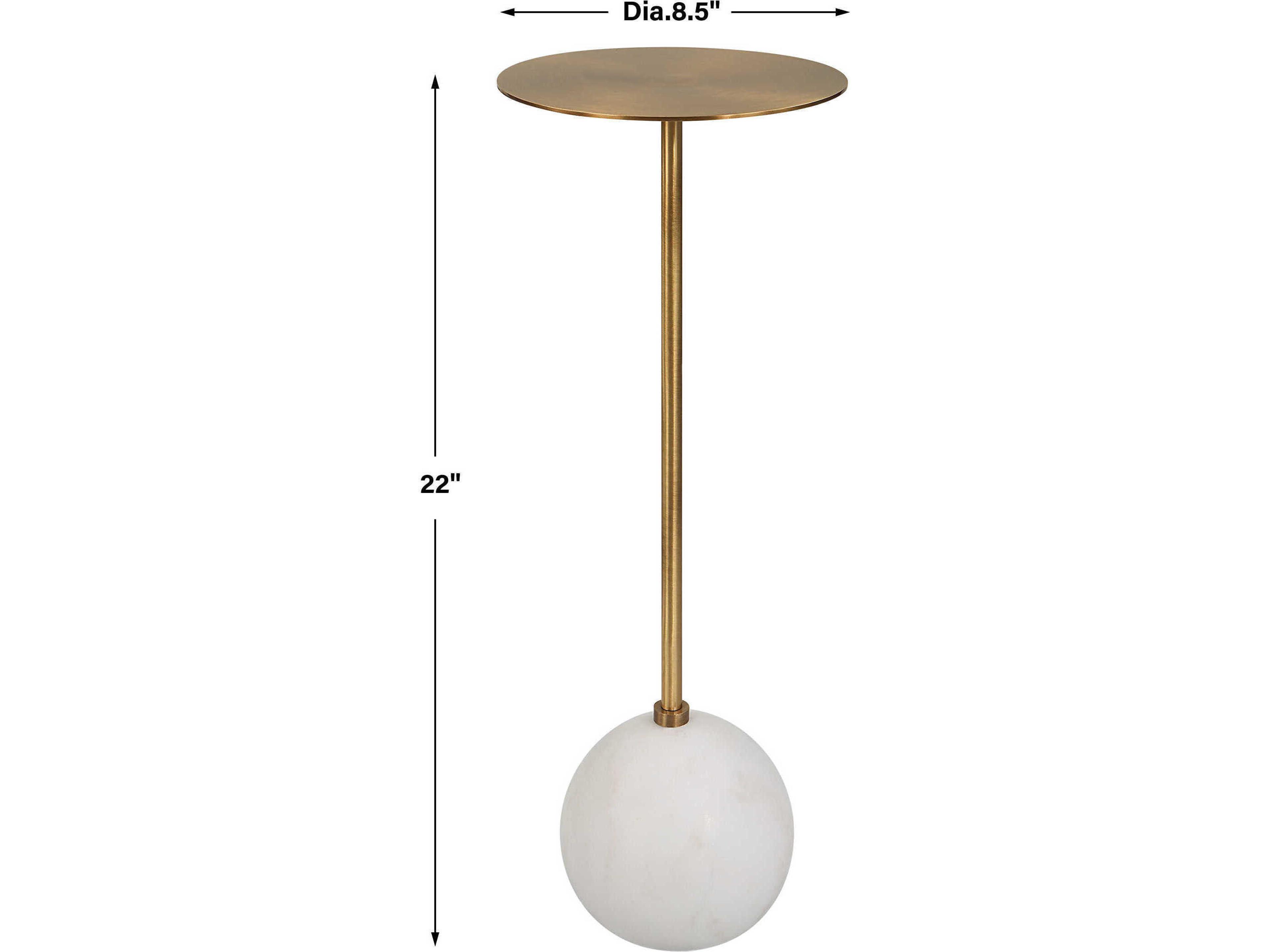 Uttermost Gimlet 8" Round Metal Brass White Marble End Table