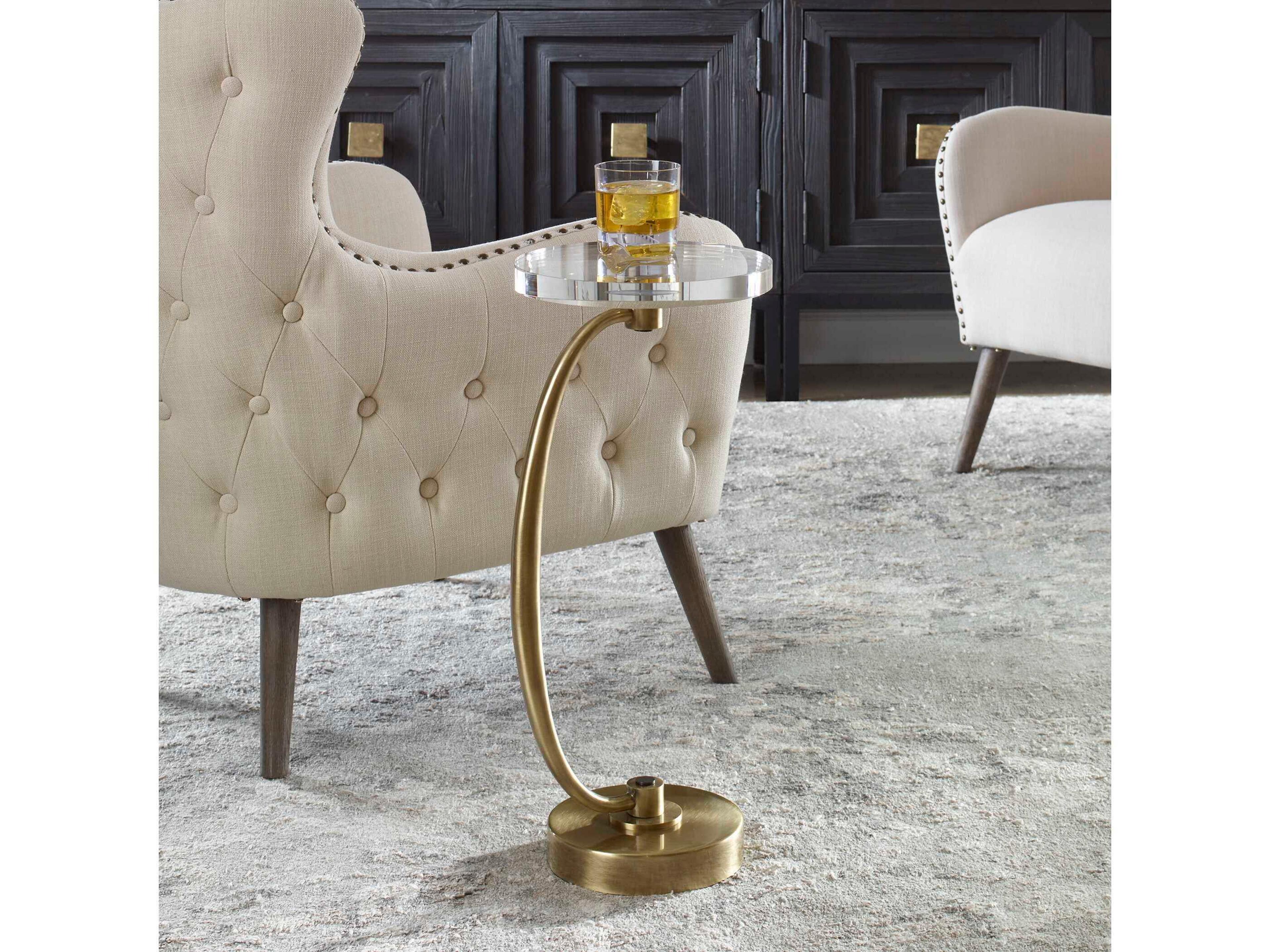 Uttermost Waveney Round Glass Antique Brass End Table