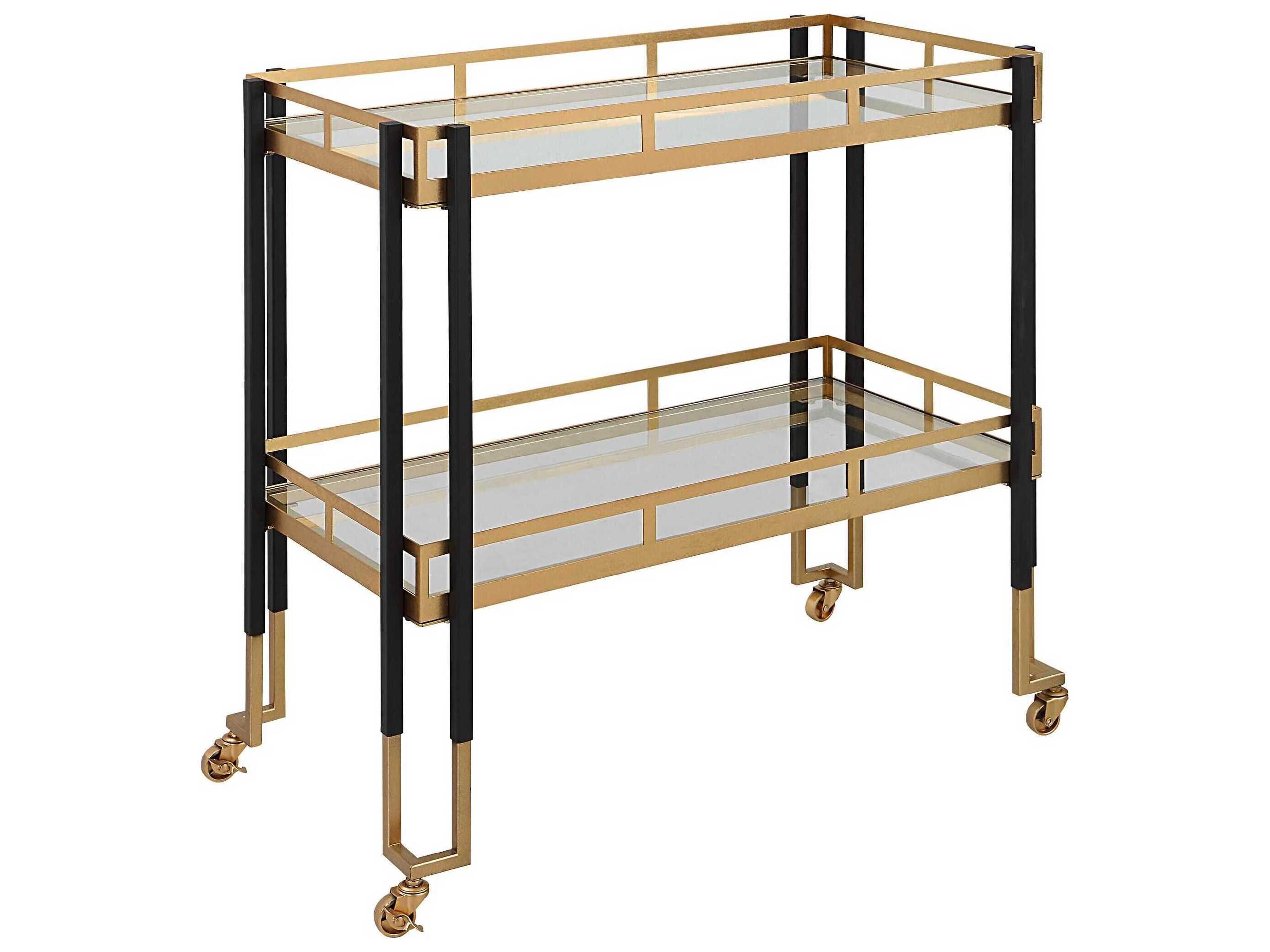 Glass Matte Black Brushed Gold Bar Cart