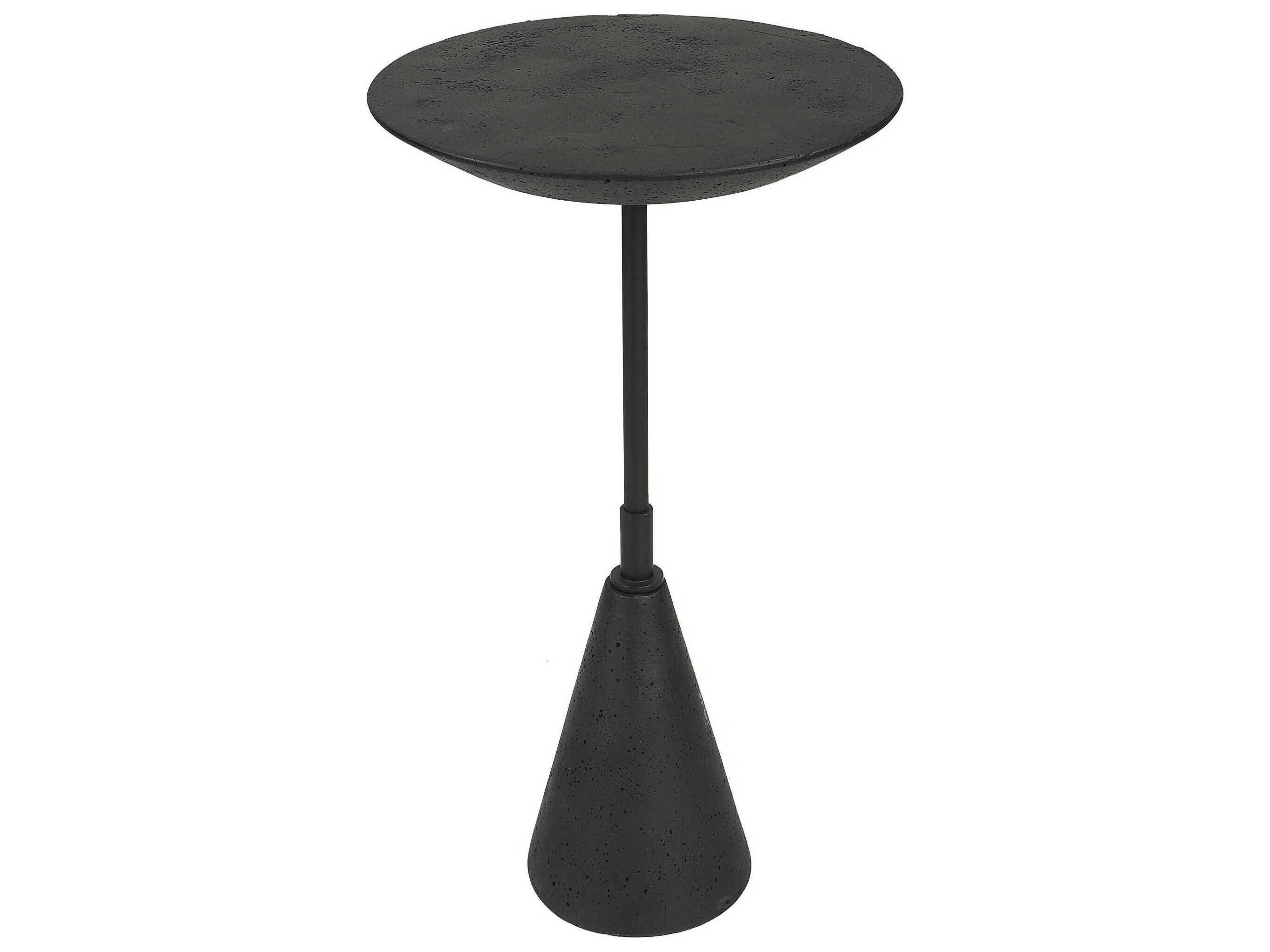 Midnight Round Stone Black End Table