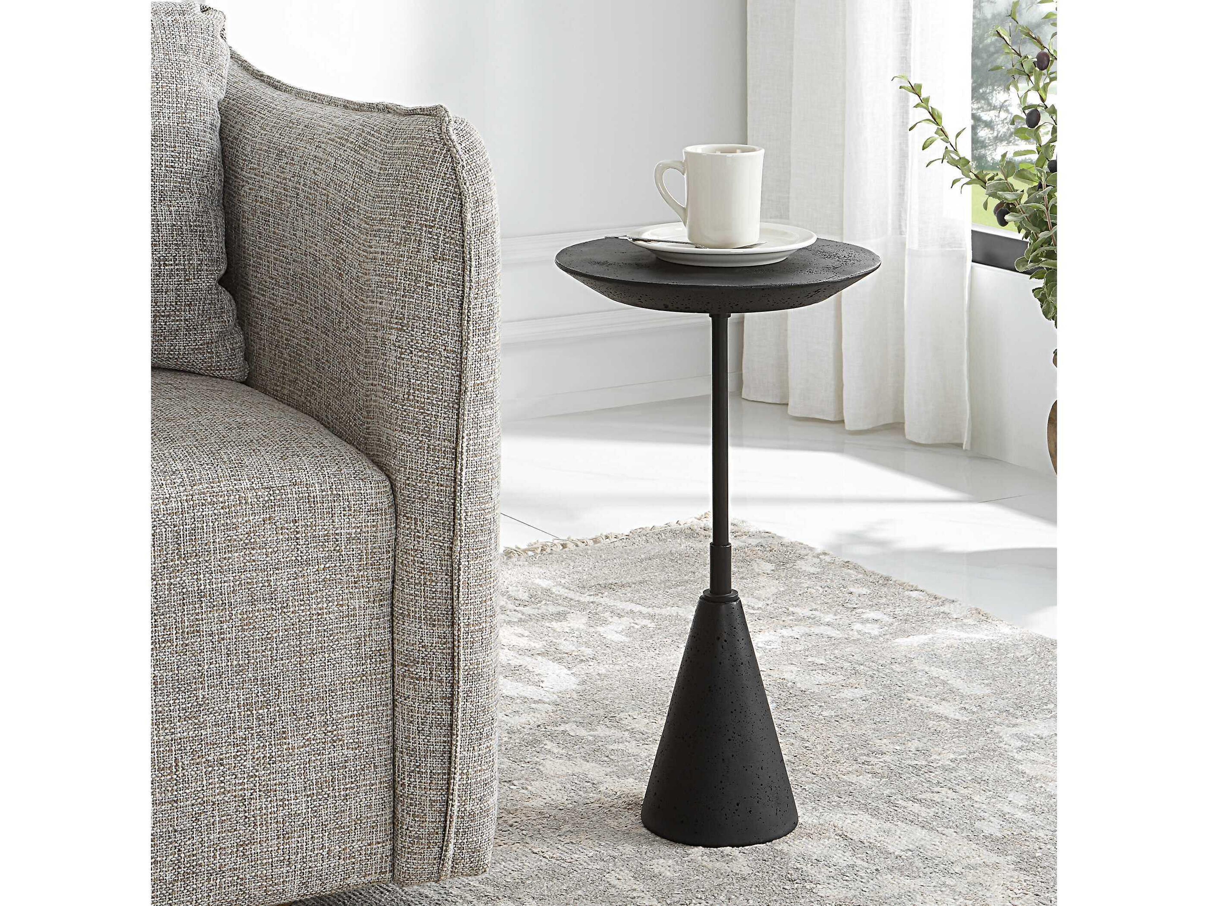 Uttermost Midnight Round Stone Black End Table