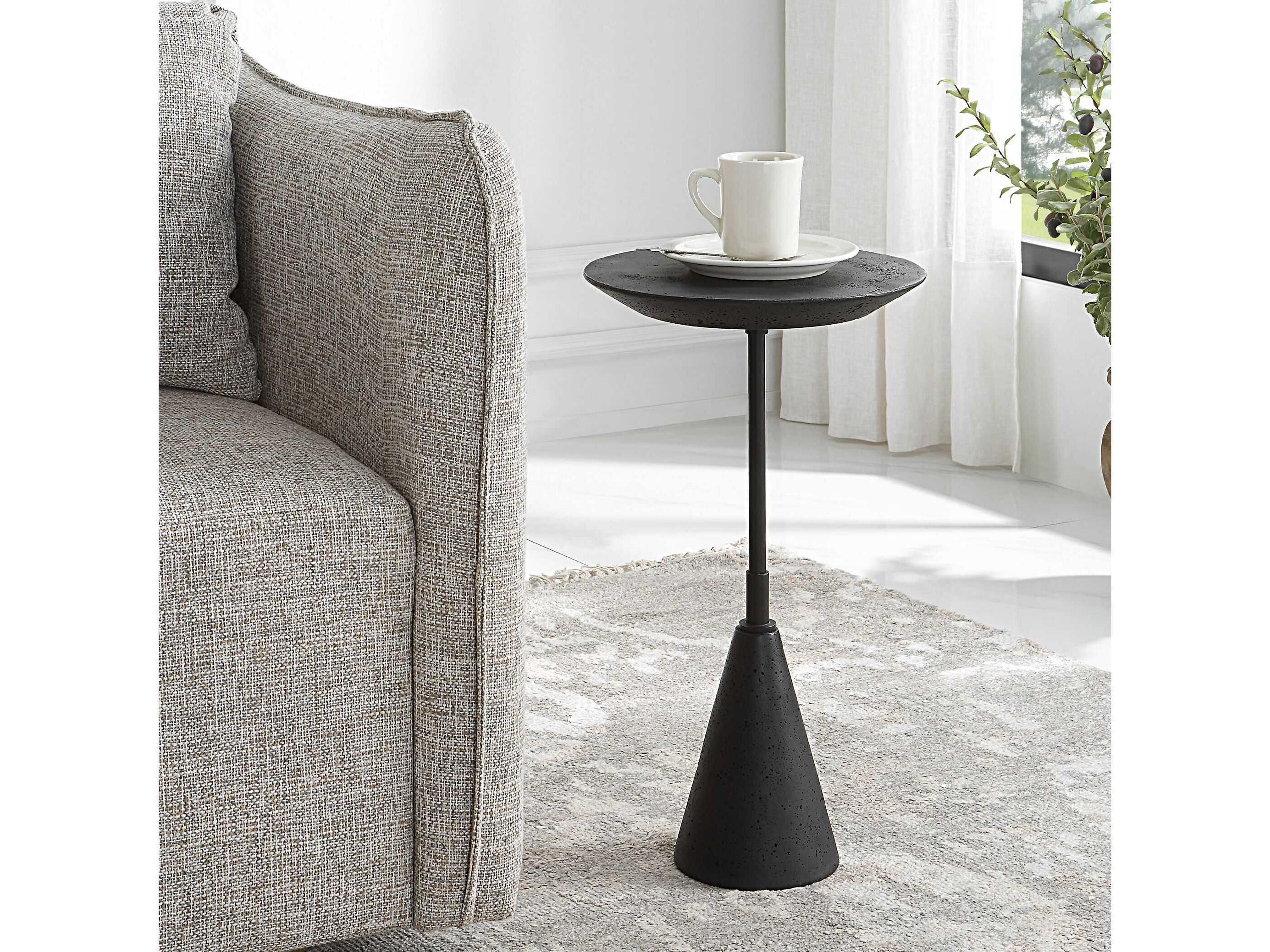 Uttermost Midnight Round Stone Black End Table