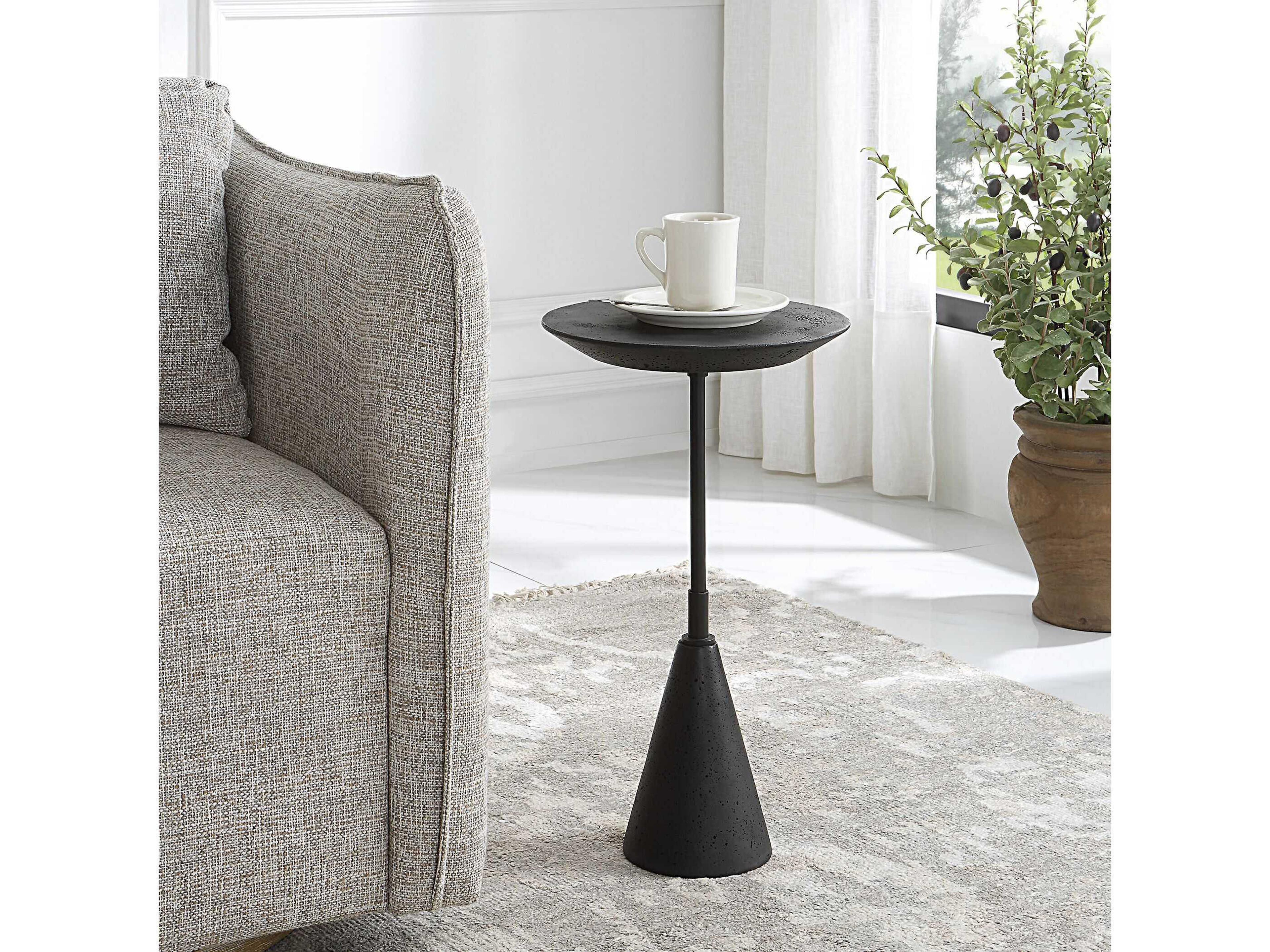 Uttermost Midnight Round Stone Black End Table