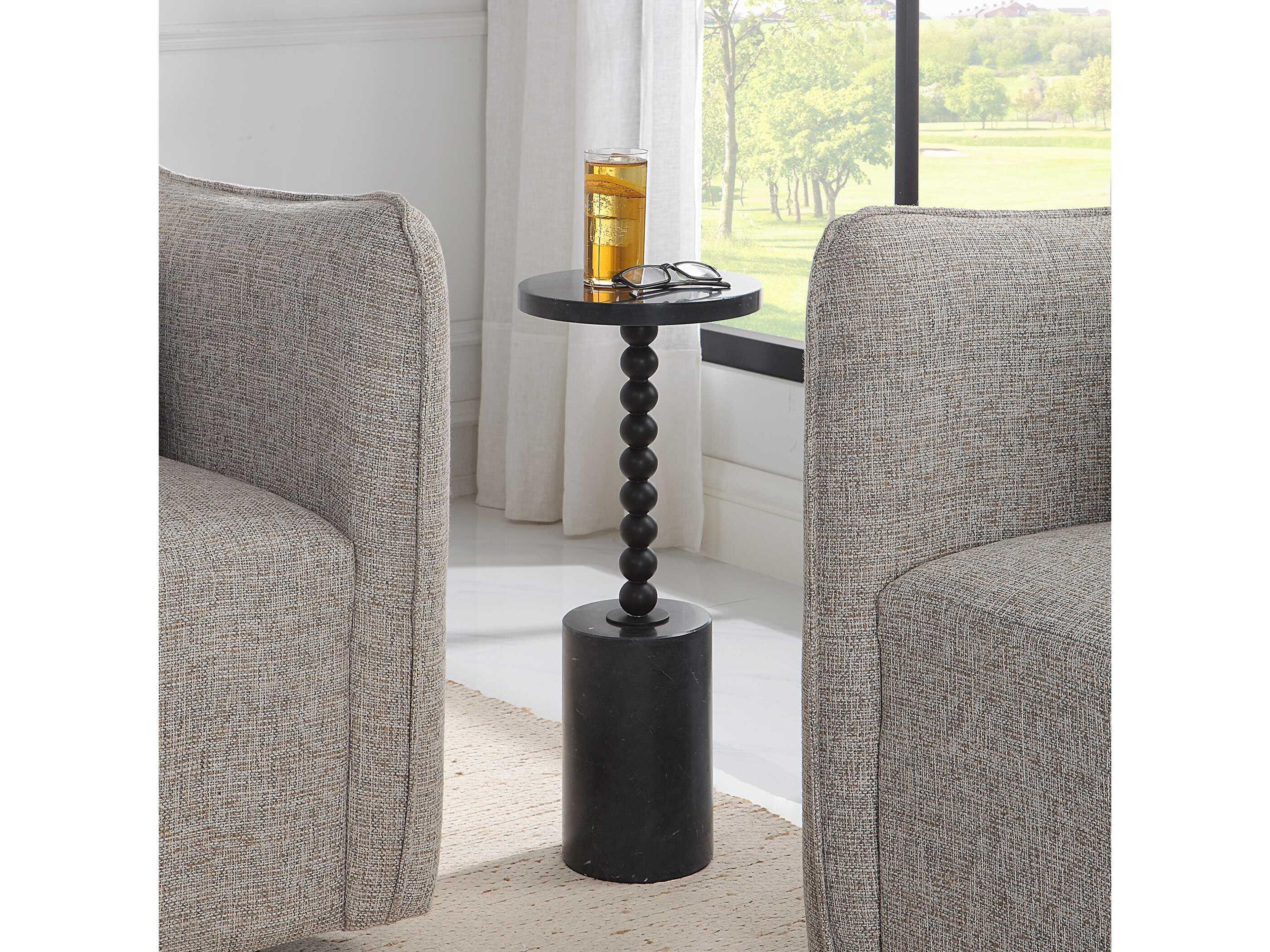 Uttermost Bead Round Marble Black End Table