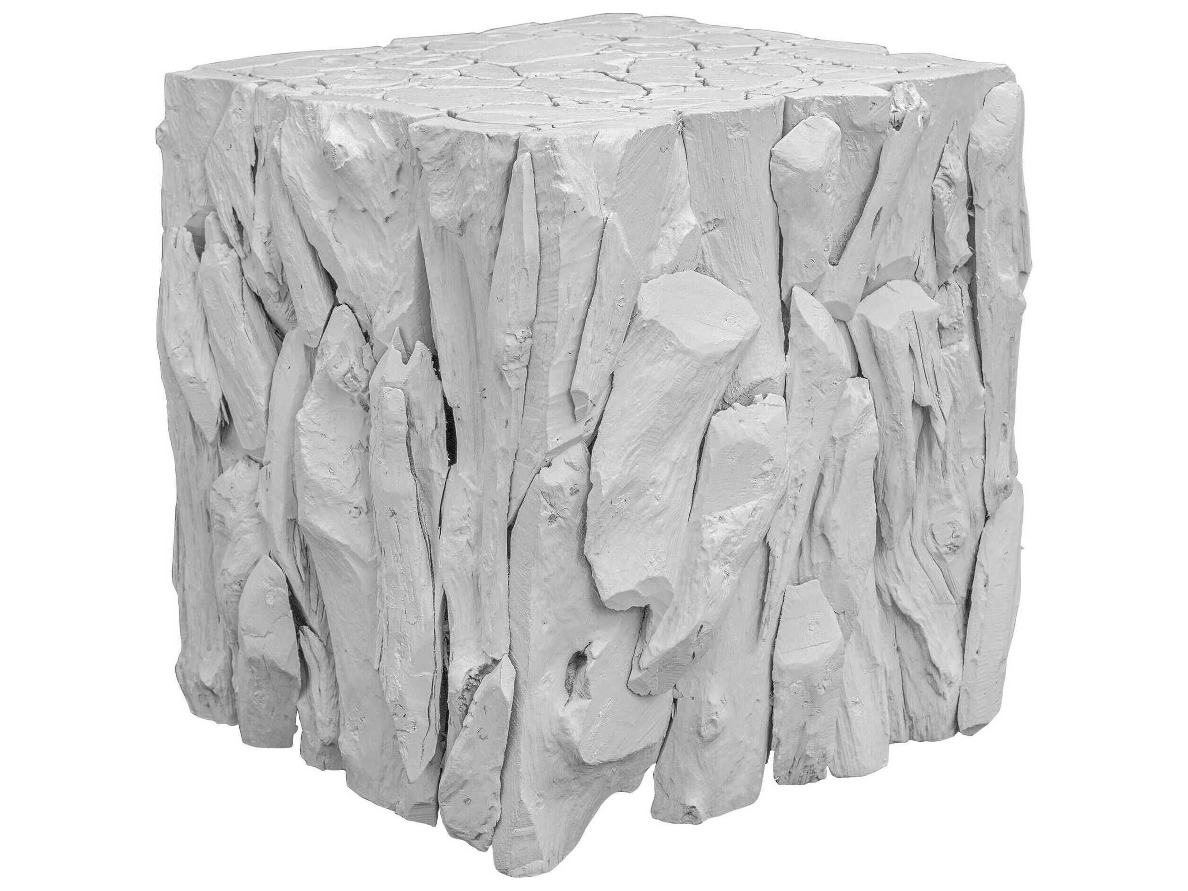 Teak Root Square Wood White End Table