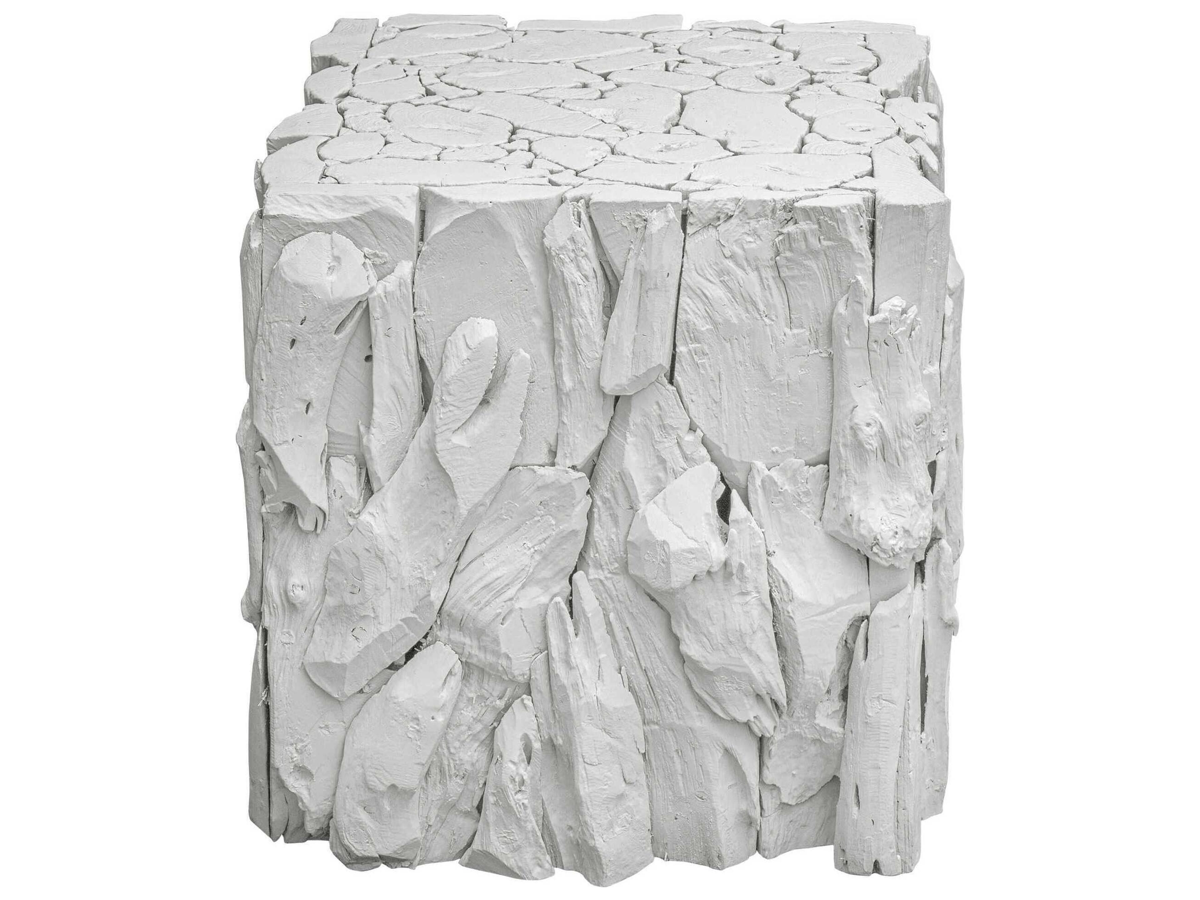 Uttermost Teak Root Square Wood White End Table