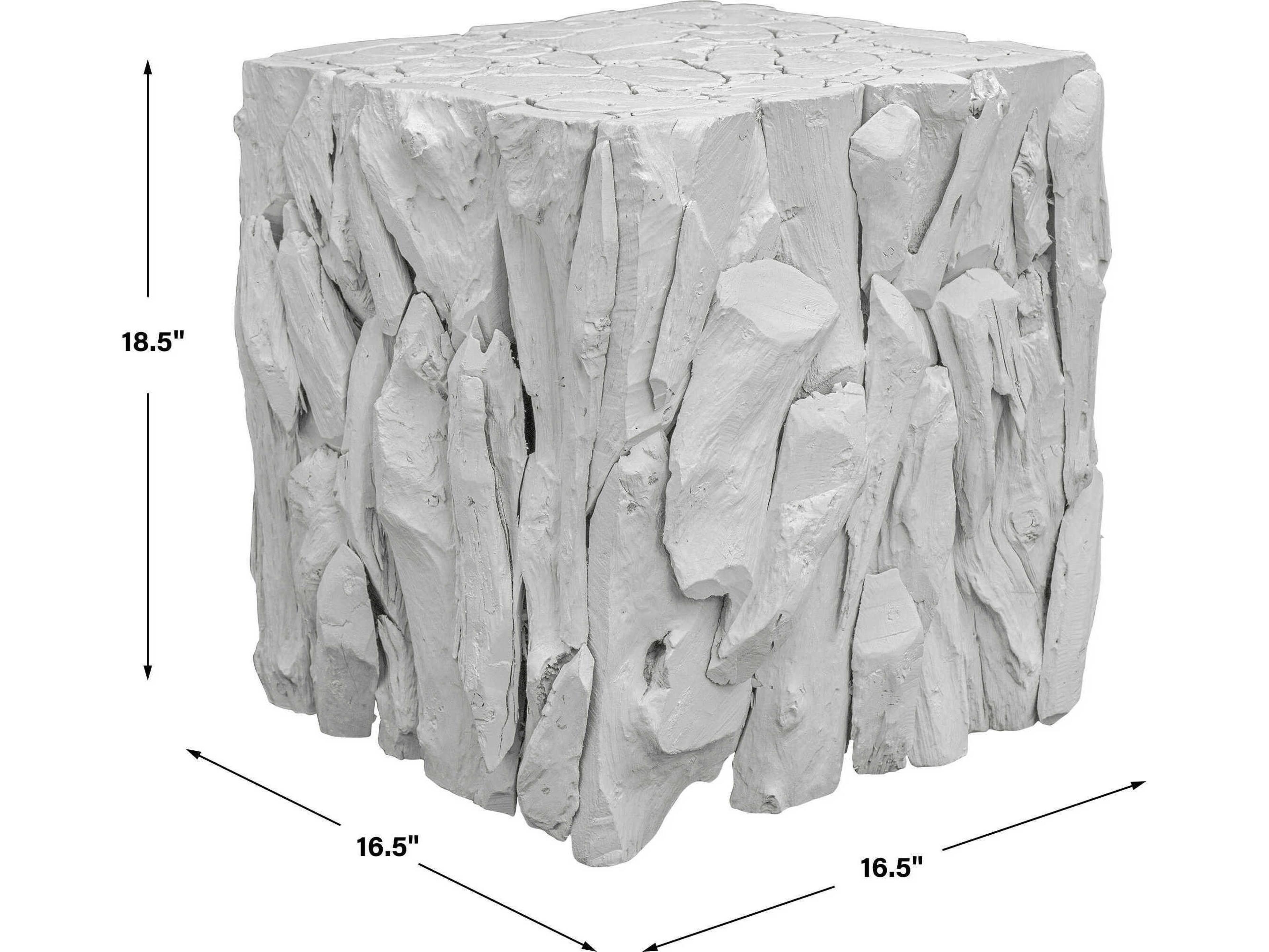 Uttermost Teak Root Square Wood White End Table