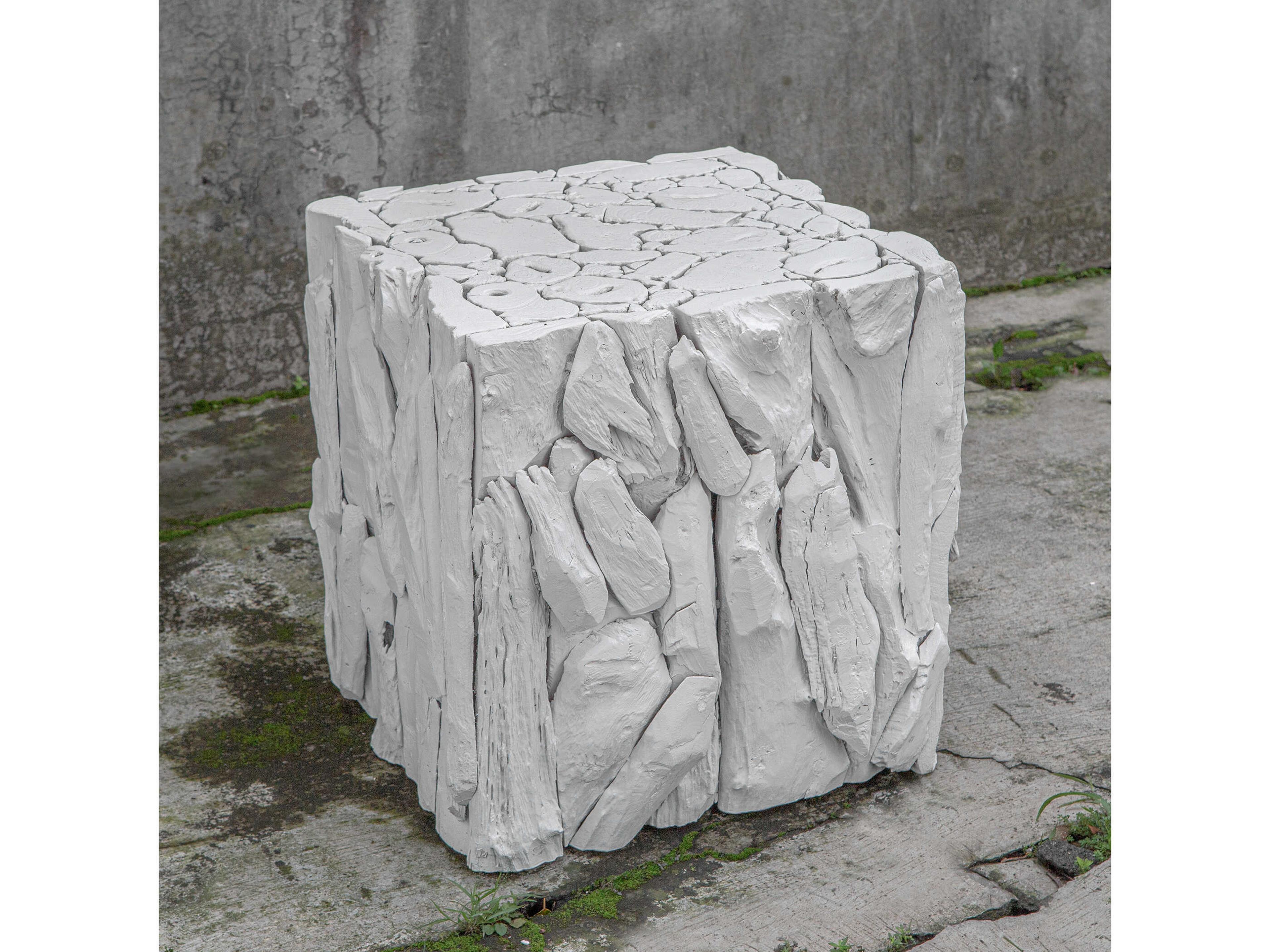 Uttermost Teak Root Square Wood White End Table